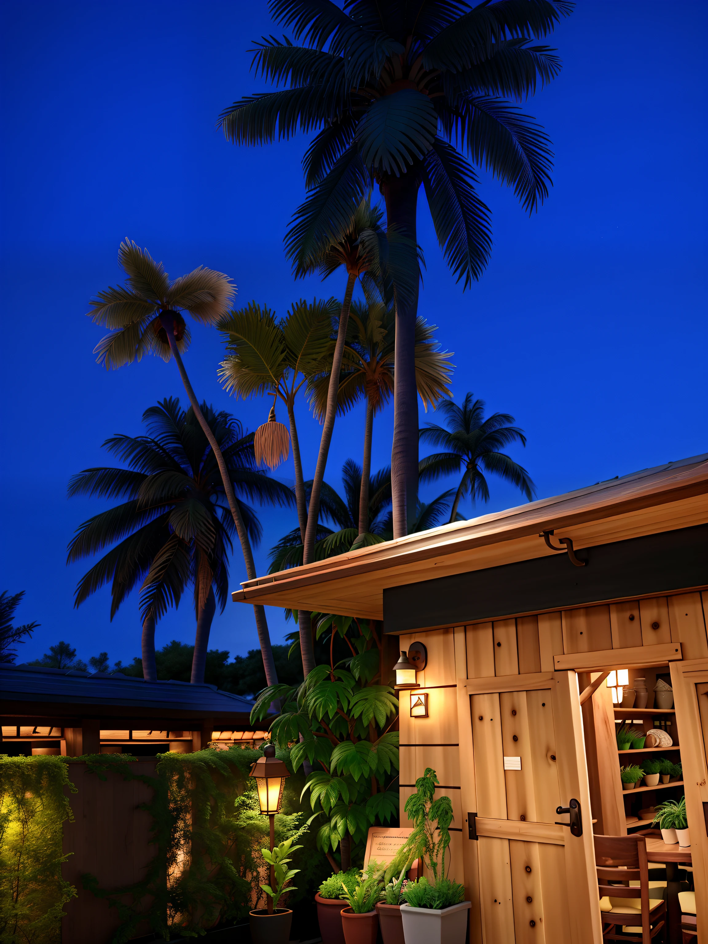 Restaurant Low Lighting Plants Wooden Doors
