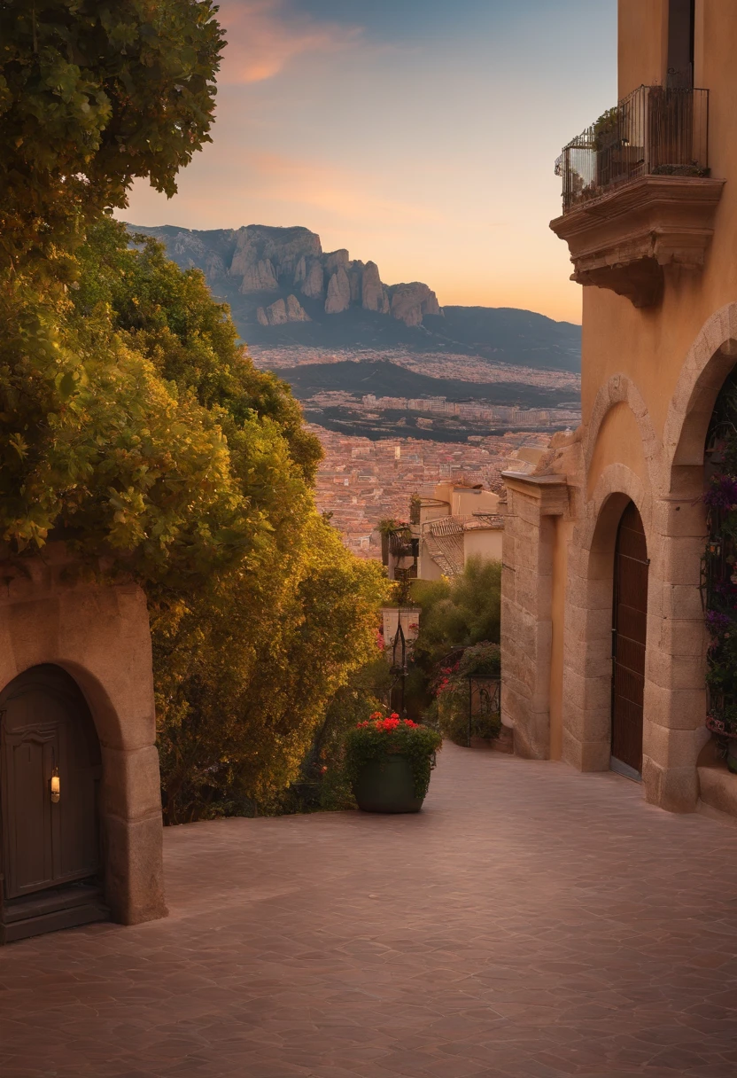 Use references from the peak of Montserrat in Barcelona with cheerful expressions