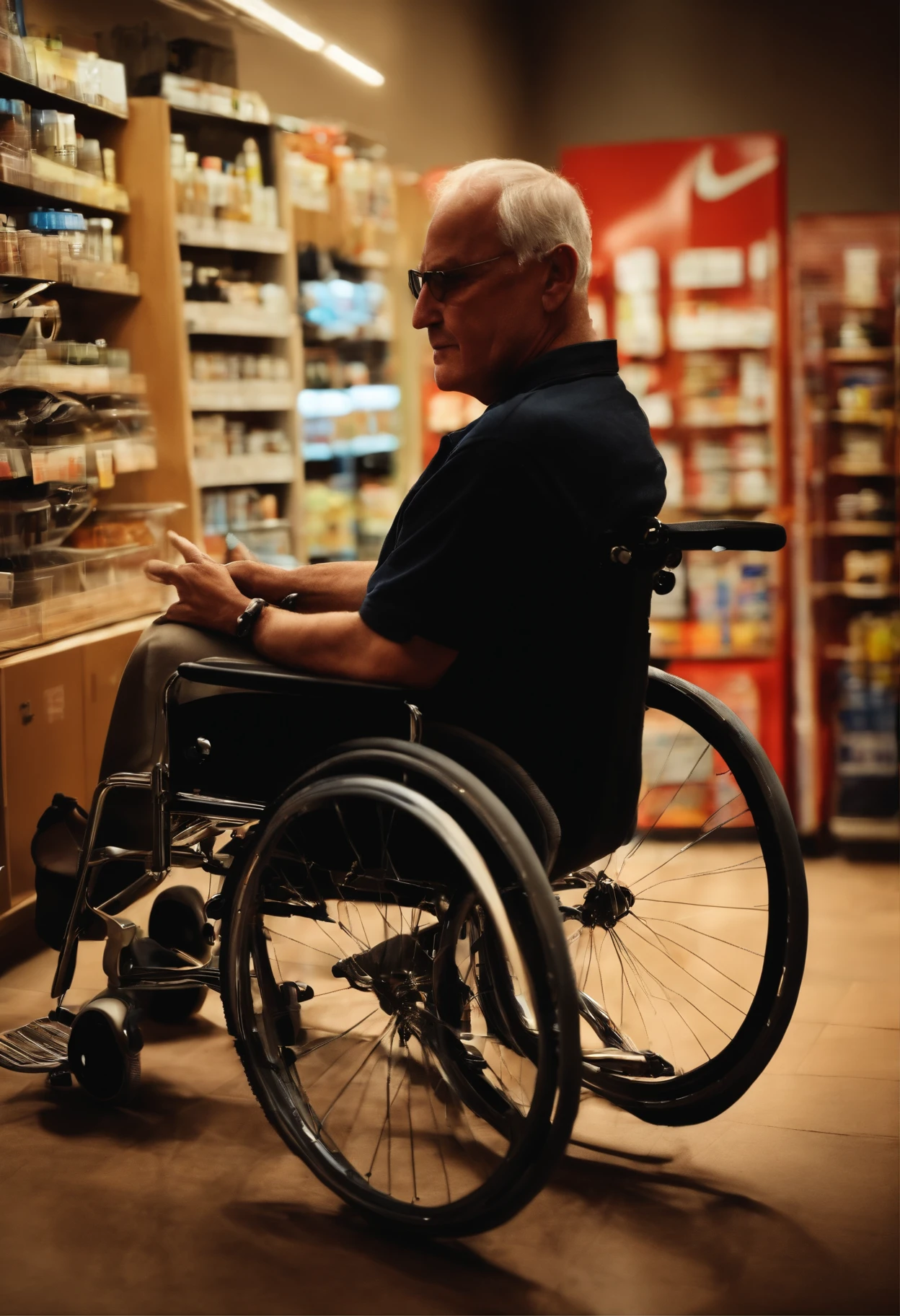 Man in a wheelchair who owns an iPhone and electronics store