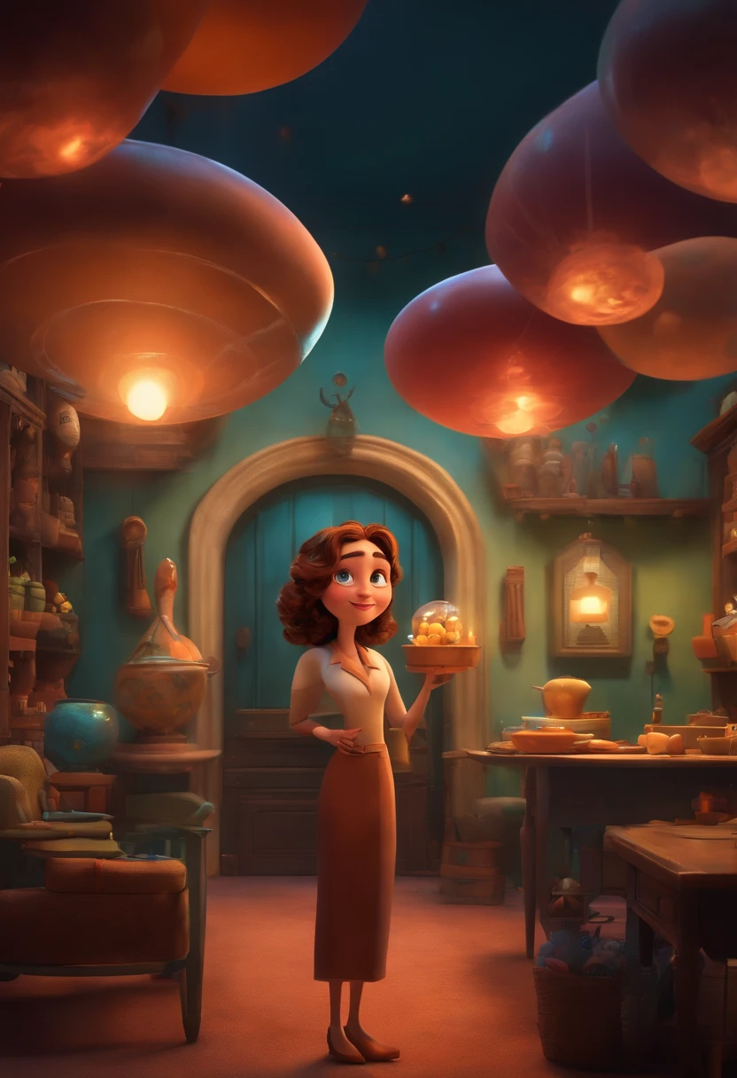 A Dream Architect Inspired by Pixar Animation, de perto. Facial expressions are captivating, com um toque de irrealidade.