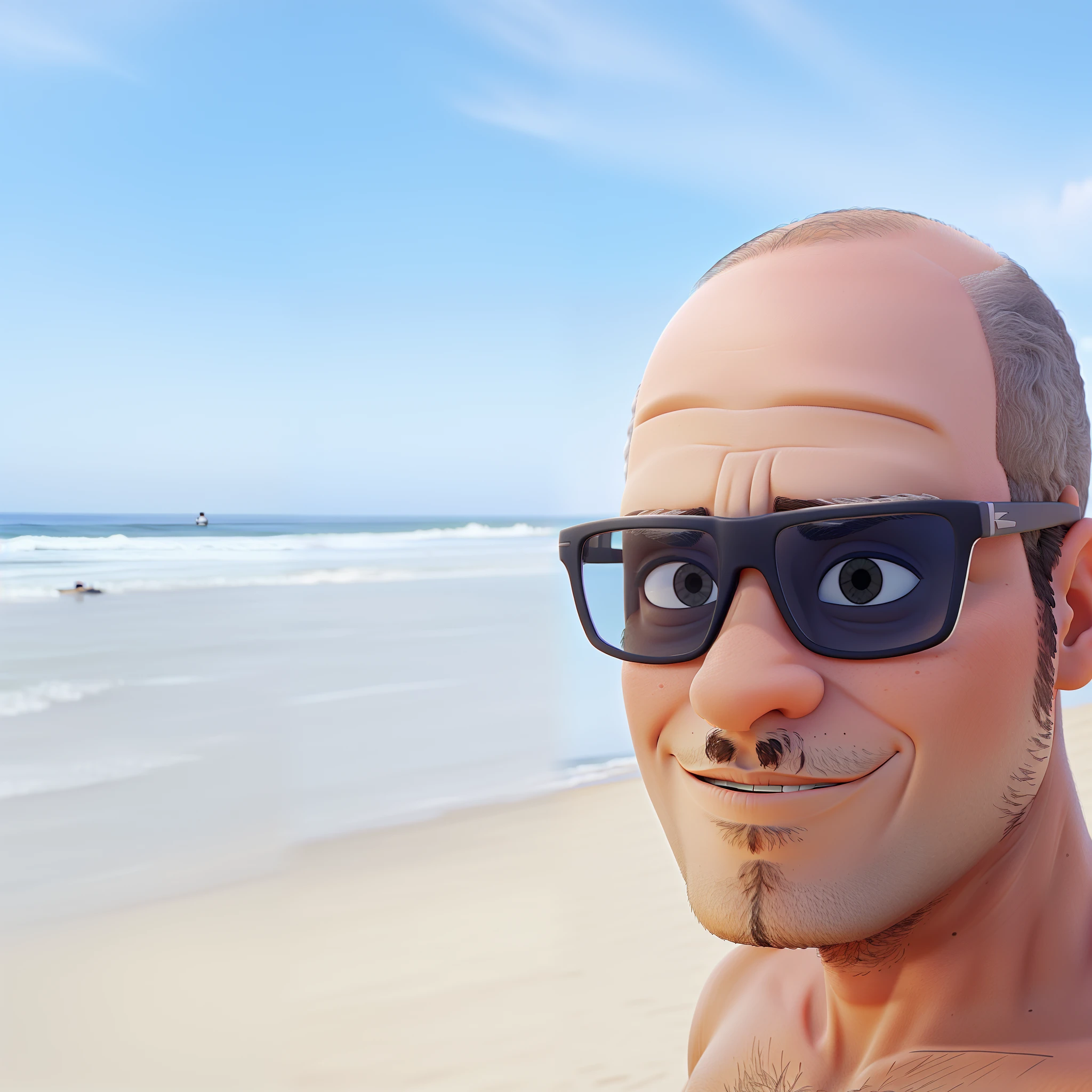 1 homem, sozinho ,careca, eyeglass, praia
