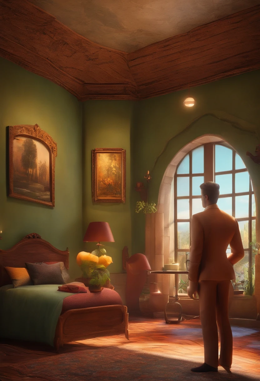 A Dream Architect Inspired by Pixar Animation, de perto. Facial expressions are captivating, com um toque de irrealidade.