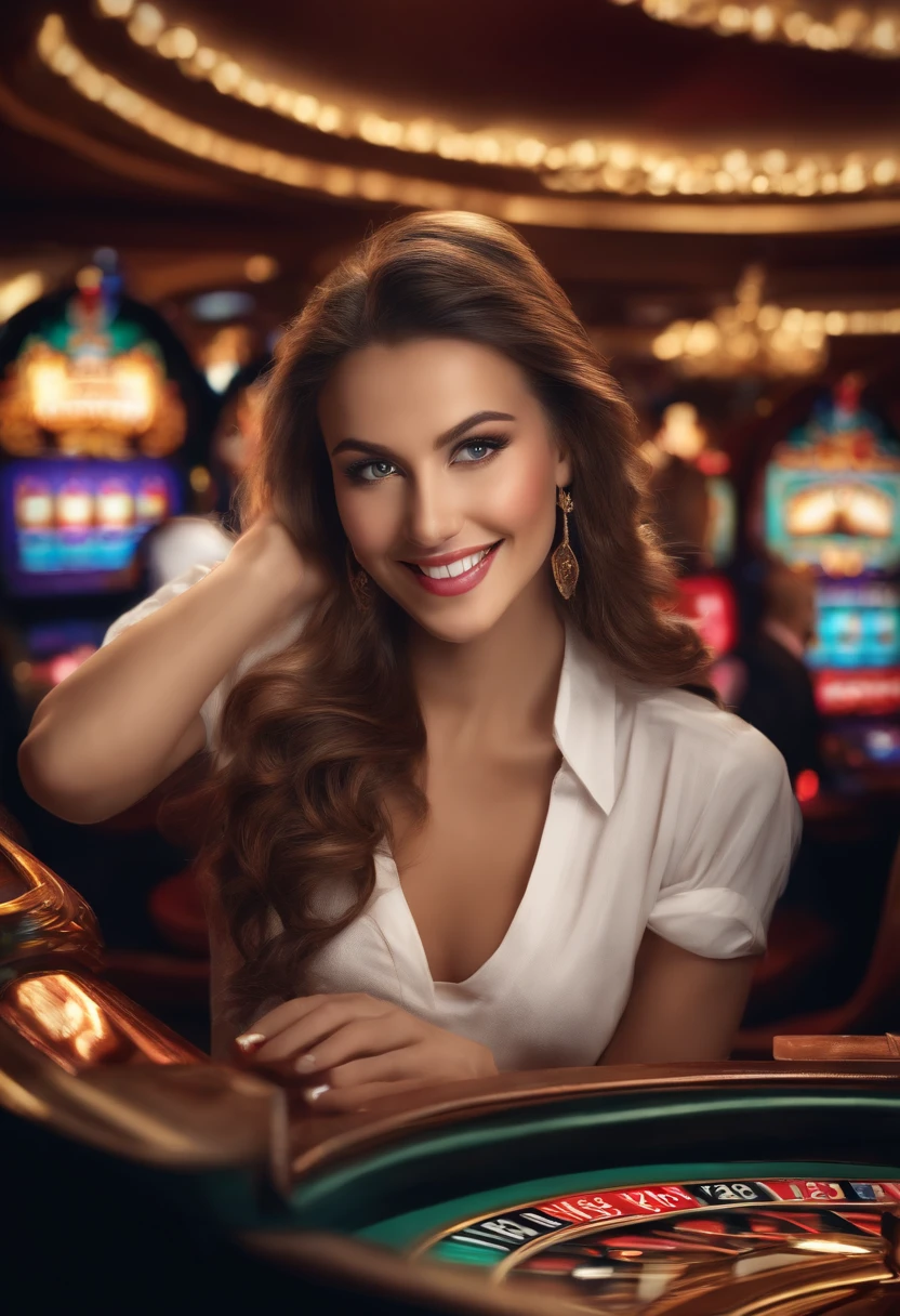 (Masterpiece, best quality: 1.3), high resolution, fantasy, official art, a casino roulette, lots of girls standing around, Ixions wheel, online casino logo, indoor casino, gambling, 8k highly detailed, Julia Pishtar, noble, 🚀🌈🤩 8k highly detailed