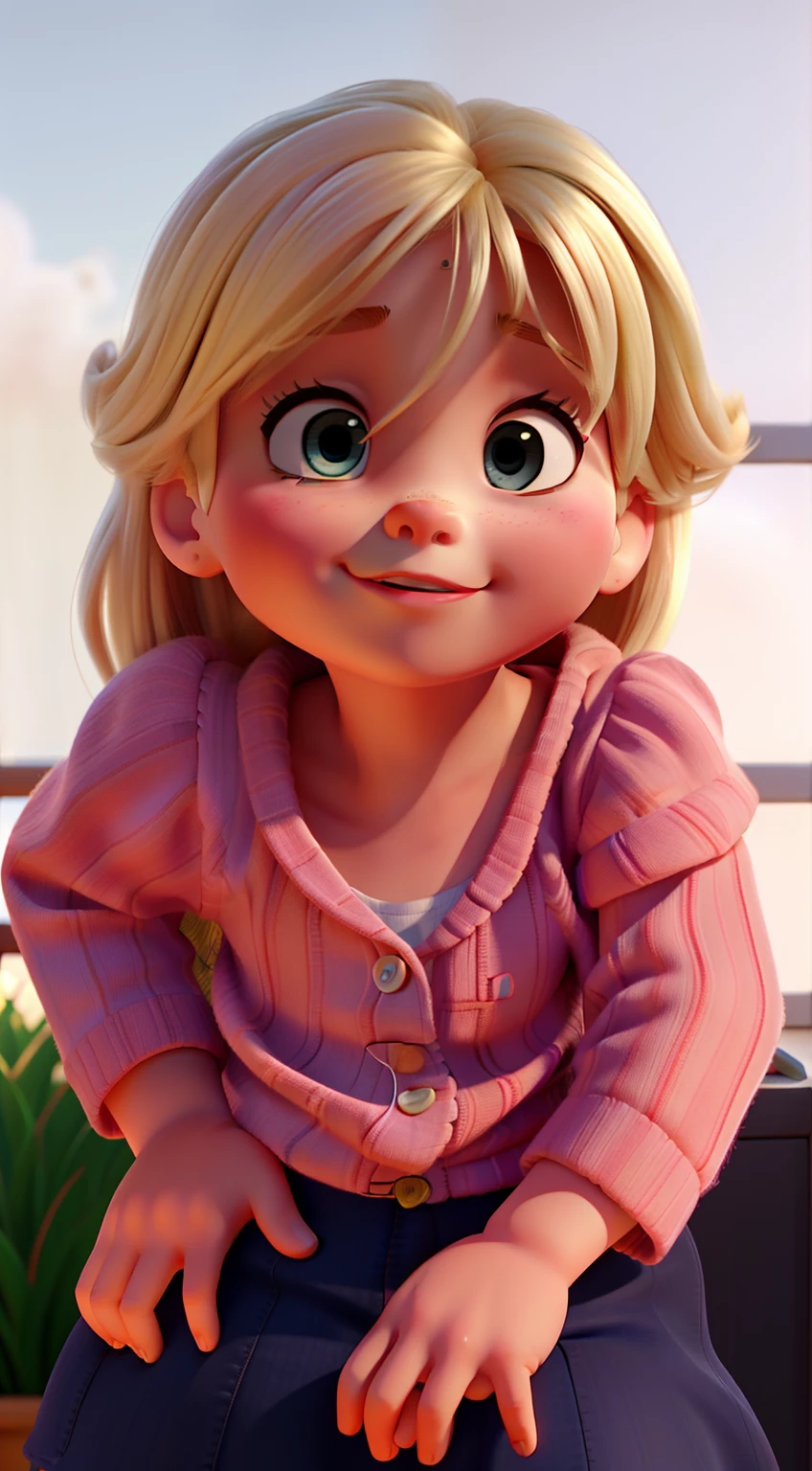 Baby 2 Year Old Blonde Girl Disney Pixar Style Great Quality, qualidade superior, cabelos cacheados, rosto mais fino.