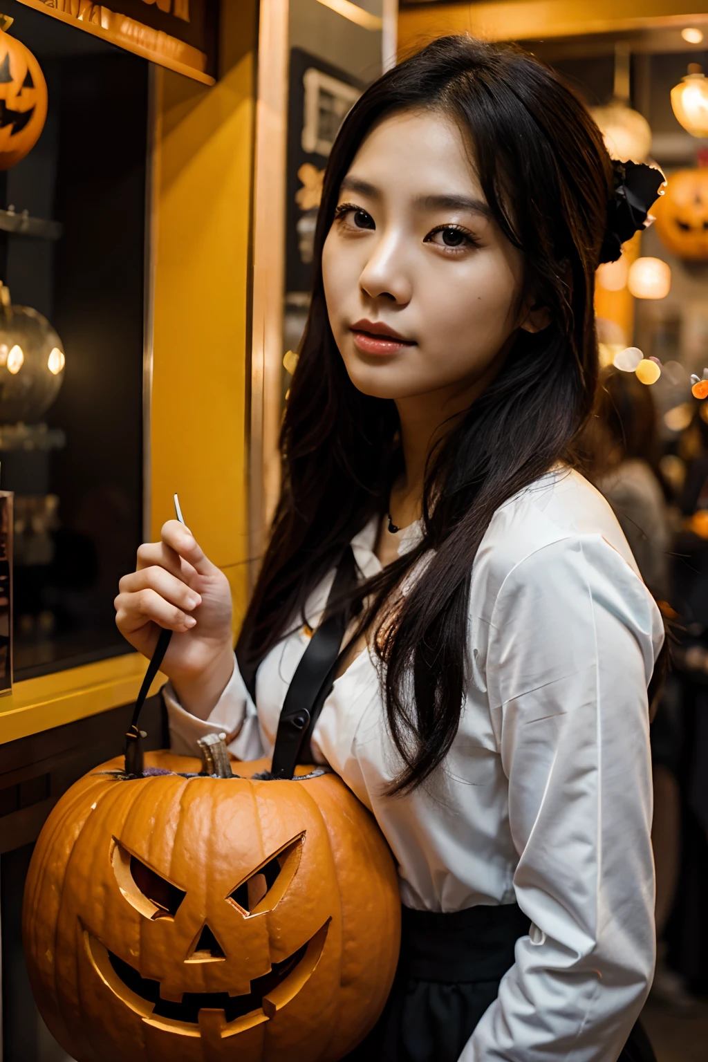 Korean woman enjoying Halloween