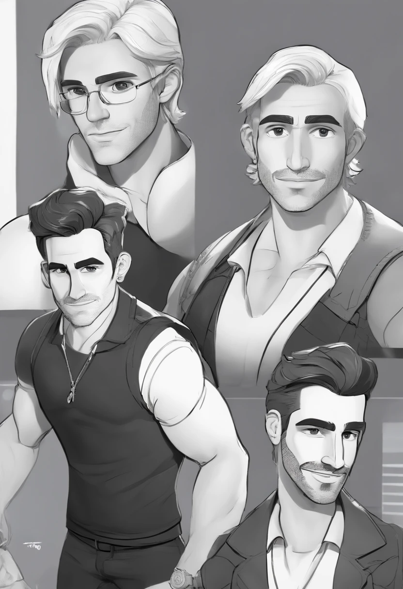 Personagem de desenho animado de um homem branco, Skinny Athletic, cabelo curto, cabelo preto, barba curta, barba preta, sorridente, nariz afilado, olhos castanhos, sobrancelhas claras, um personagem animado, Caractere estilizado, animation style rendering, 3D estilizado, Arnold Maya render, 3 d render stylized, toon render keyshot, Personagem 3D, Personagem 3D, 3d rendering stylized, 3 d character render, personagem de desenho animado, Personagem de close up, Pose de personagem, (Estilo Pixar) (master part:1.2) (Bokeh) (best quality) (pele detalhada) (textura detalhada) (8k) (argila) (Cinematic lighting) (foco nítido，Senta e vaza a parte superior do corpo