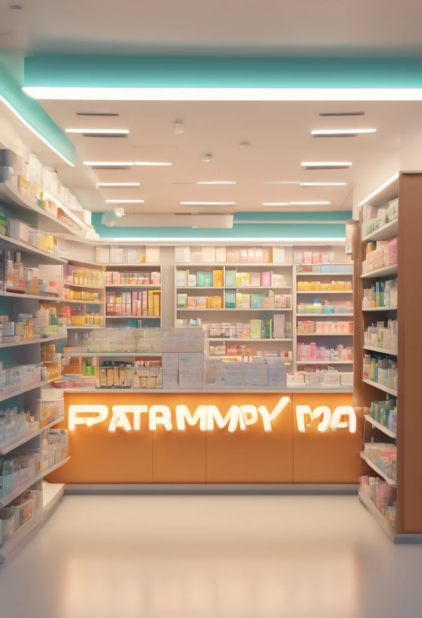 pharmacy, Smiling people inside the pharmacy, desenhando no estilo de Arte 3D, c4d, fundo de cor branco puro, estilo disney, estilo pixar render ilustracao Super Detalhe, 8k