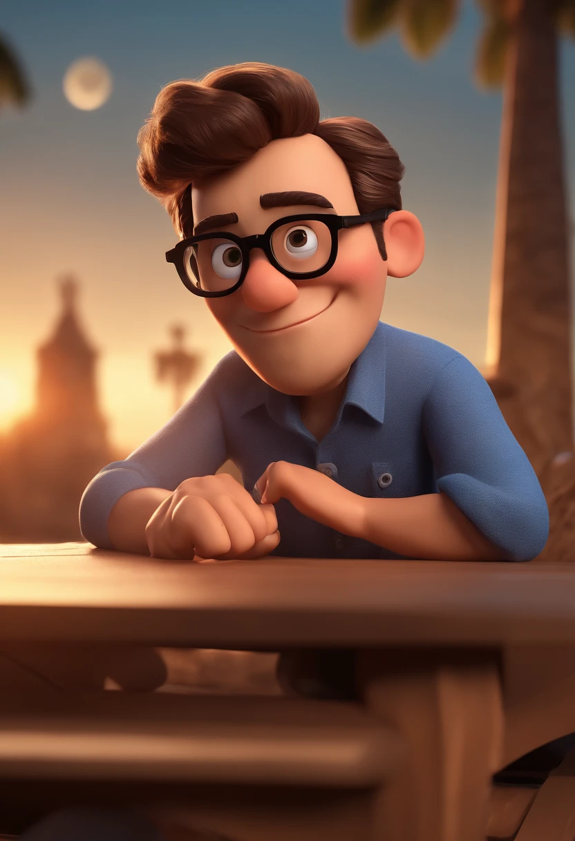 Cartoon character of a man with black glasses and a blue shirt, animation character, Caractere estilizado, animation style rendering, 3D estilizado, Arnold Maya render, 3 d render stylized, toon render keyshot, Personagem 3D, Personagem 3D, 3d rendering stylized, 3 d character render, personagem de desenho animado, Personagem de close up, Pose de personagem,  (Estilo Pixar) (master part:1.2) (Bokeh) (best quality) (pele detalhada) (textura detalhada) (8k) (argila) (Cinematic lighting) (foco nítido
