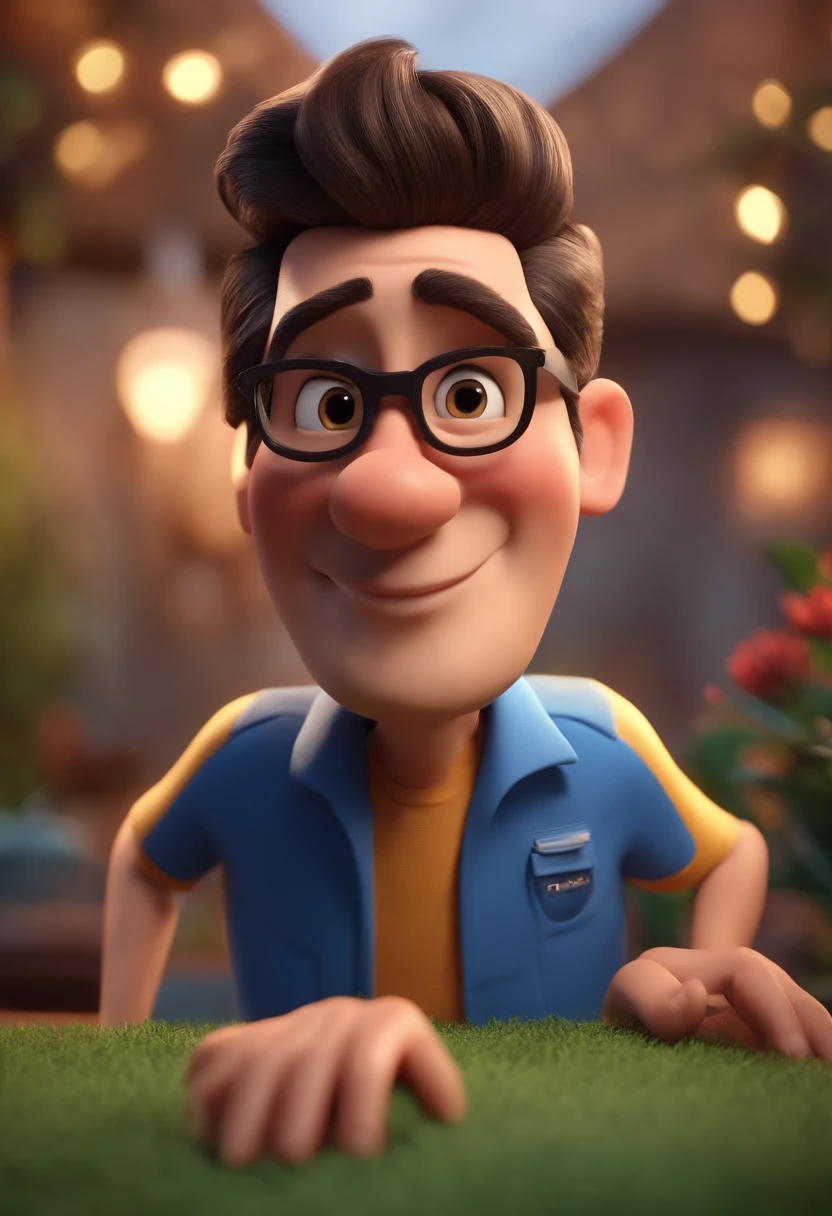 Cartoon character of a man with black glasses and a blue shirt, animation character, Caractere estilizado, animation style rendering, 3D estilizado, Arnold Maya render, 3 d render stylized, toon render keyshot, Personagem 3D, Personagem 3D, 3d rendering stylized, 3 d character render, personagem de desenho animado, Personagem de close up, Pose de personagem, (Estilo Pixar) (master part:1.2) (Bokeh) (best quality) (pele detalhada) (textura detalhada) (8k) (argila) (Cinematic lighting) (foco nítido