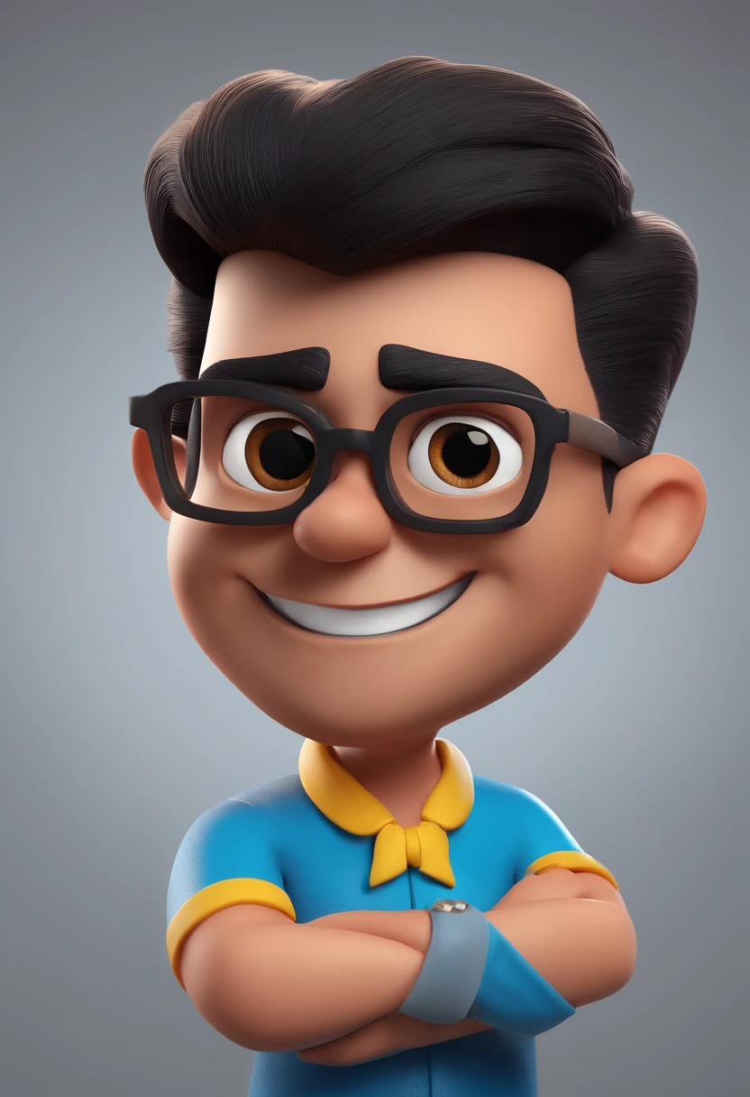 Cartoon character of a man with black glasses and a blue shirt, animation character, Caractere estilizado, animation style rendering, 3D estilizado, Arnold Maya render, 3 d render stylized, toon render keyshot, Personagem 3D, Personagem 3D, 3d rendering stylized, 3 d character render, personagem de desenho animado, Personagem de close up, Pose de personagem, (Estilo Pixar) (master part:1.2) (Bokeh) (best quality) (pele detalhada) (textura detalhada) (8k) (argila) (Cinematic lighting) (foco nítido