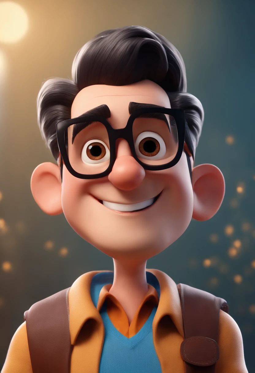 Cartoon character of a man with black glasses and a blue shirt, animation character, Caractere estilizado, animation style rendering, 3D estilizado, Arnold Maya render, 3 d render stylized, toon render keyshot, Personagem 3D, Personagem 3D, 3d rendering stylized, 3 d character render, personagem de desenho animado, Personagem de close up, Pose de personagem, (Estilo Pixar) (master part:1.2) (Bokeh) (best quality) (pele detalhada) (textura detalhada) (8k) (argila) (Cinematic lighting) (foco nítido