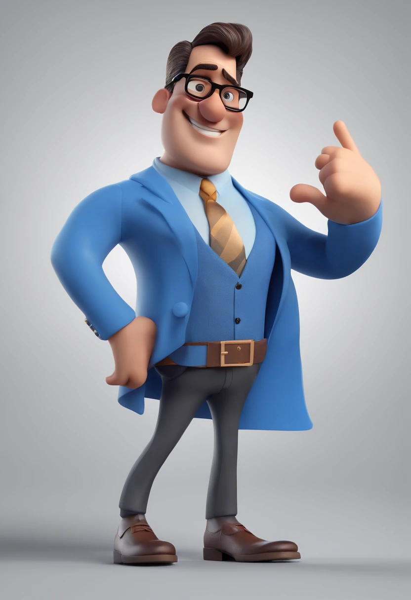 Cartoon character of a man with black glasses and a blue shirt, animation character, Caractere estilizado, animation style rendering, 3D estilizado, Arnold Maya render, 3 d render stylized, toon render keyshot, Personagem 3D, Personagem 3D, 3d rendering stylized, 3 d character render, personagem de desenho animado, Personagem de close up, Pose de personagem,  (Estilo Pixar) (master part:1.2) (Bokeh) (best quality) (pele detalhada) (textura detalhada) (8k) (argila) (Cinematic lighting) (foco nítido