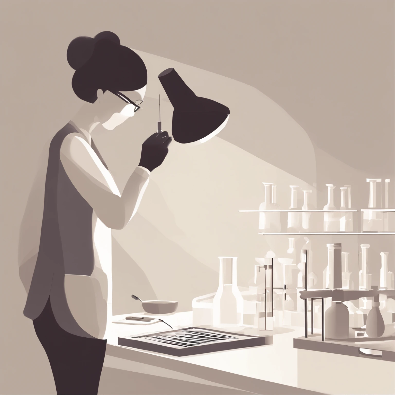 illustration,Simple,A scientist studies materials in a laboratory