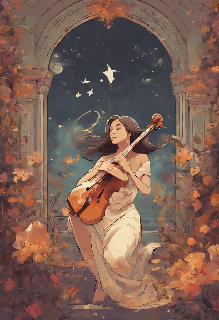 A woman in a white dress holding a violin in front of a window - SeaArt AI