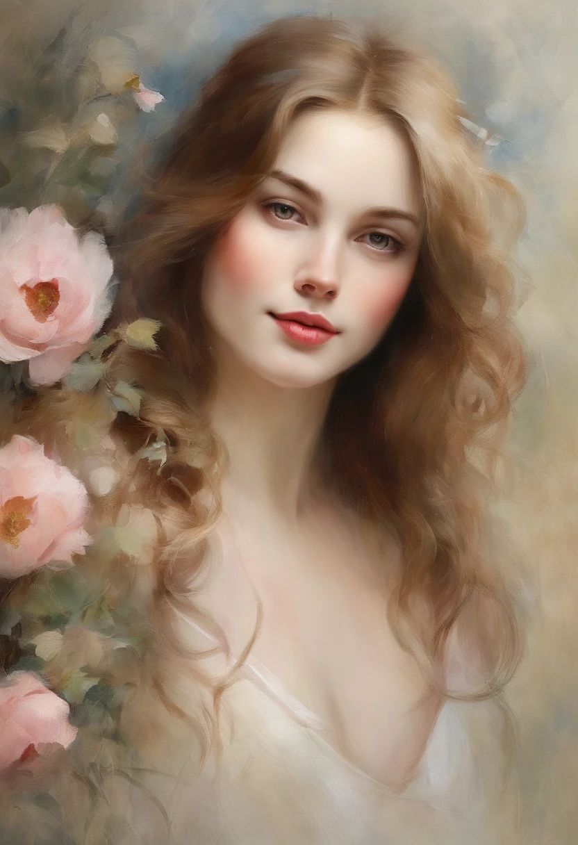 A painting of a woman with long hair and a white dress - SeaArt AI