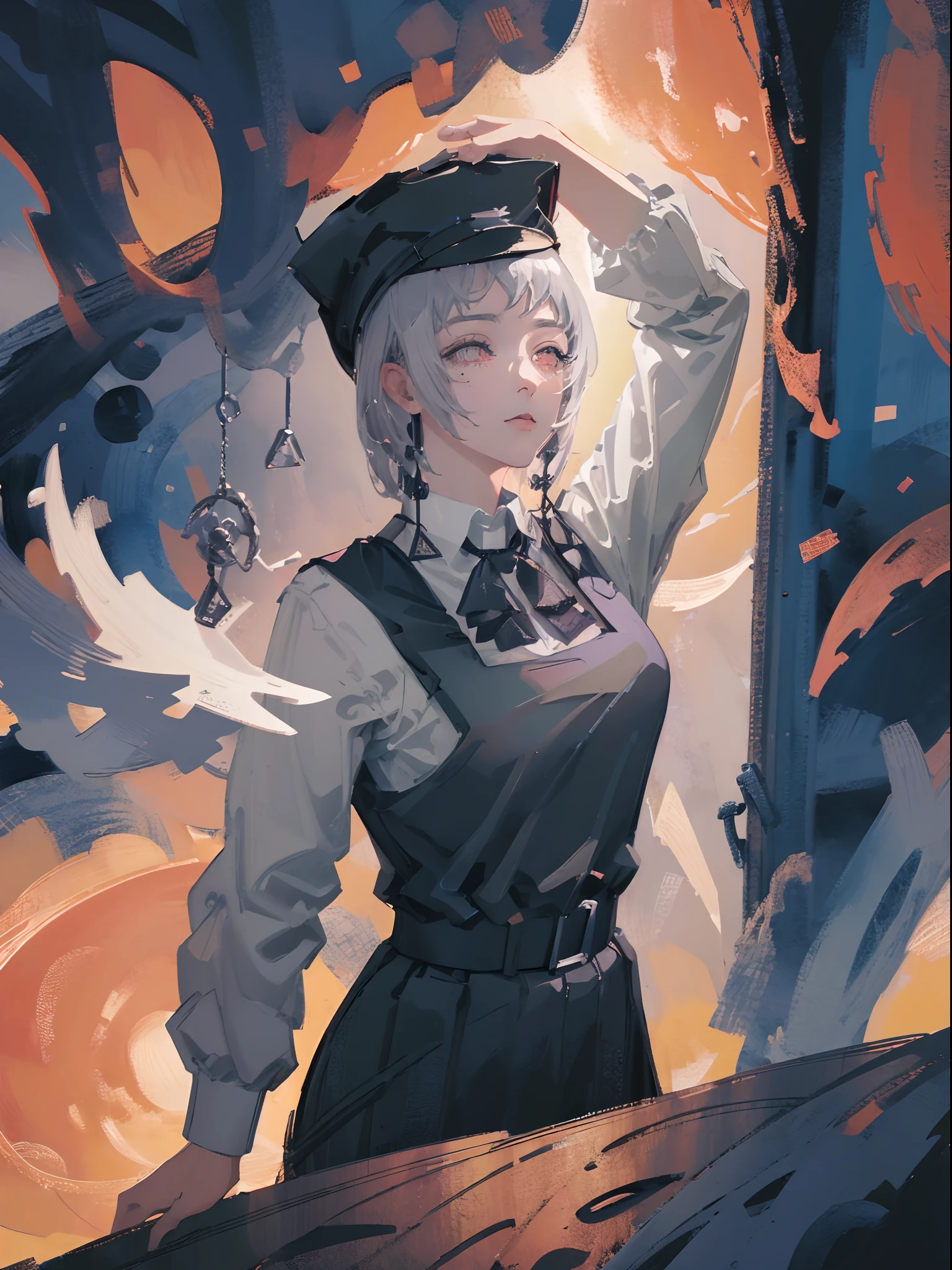 (masterpiece),(best quality), illustration, (fantasy:1.4), witch,  detailed digital art, beautiful face, gray hair, dark color long dress, hat