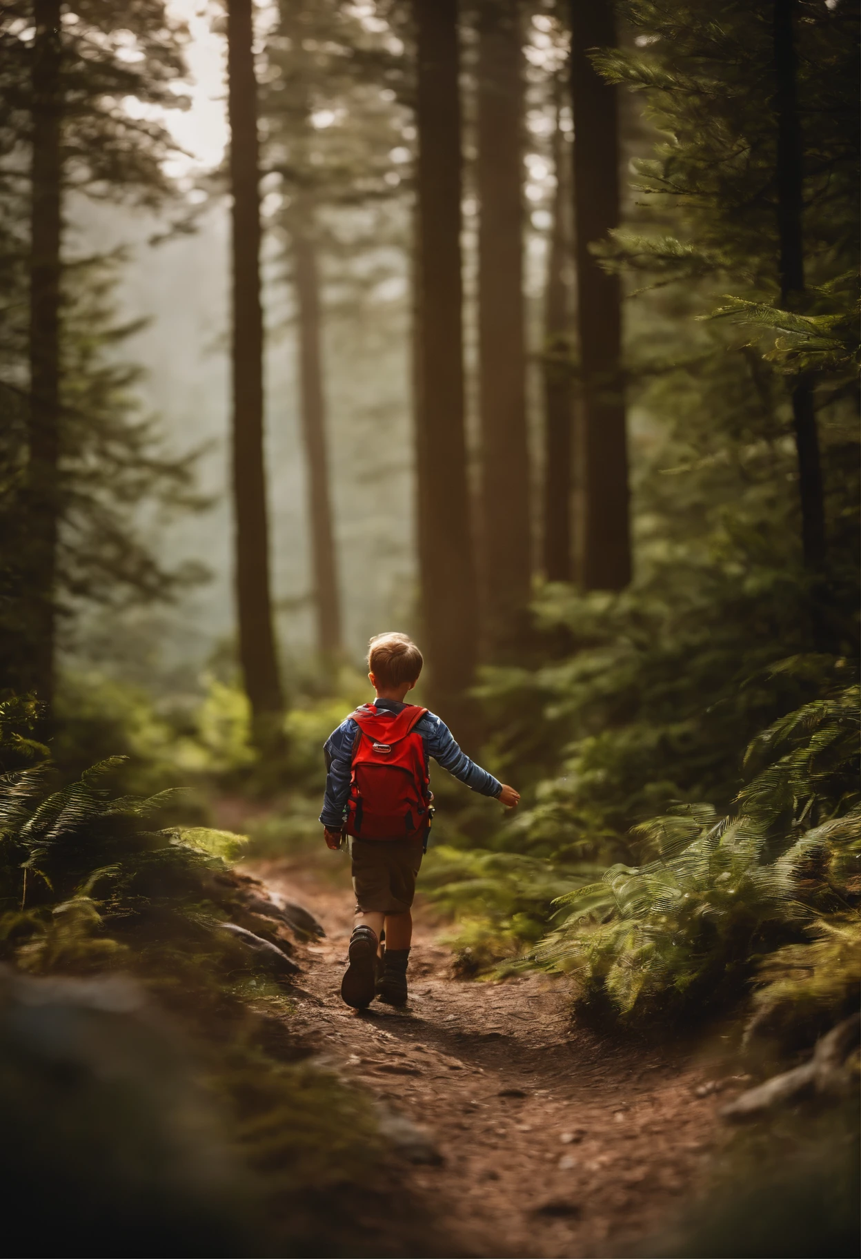 children's drawing, 17-year-old boy, walking along a trail in the forest, detail-oriented
