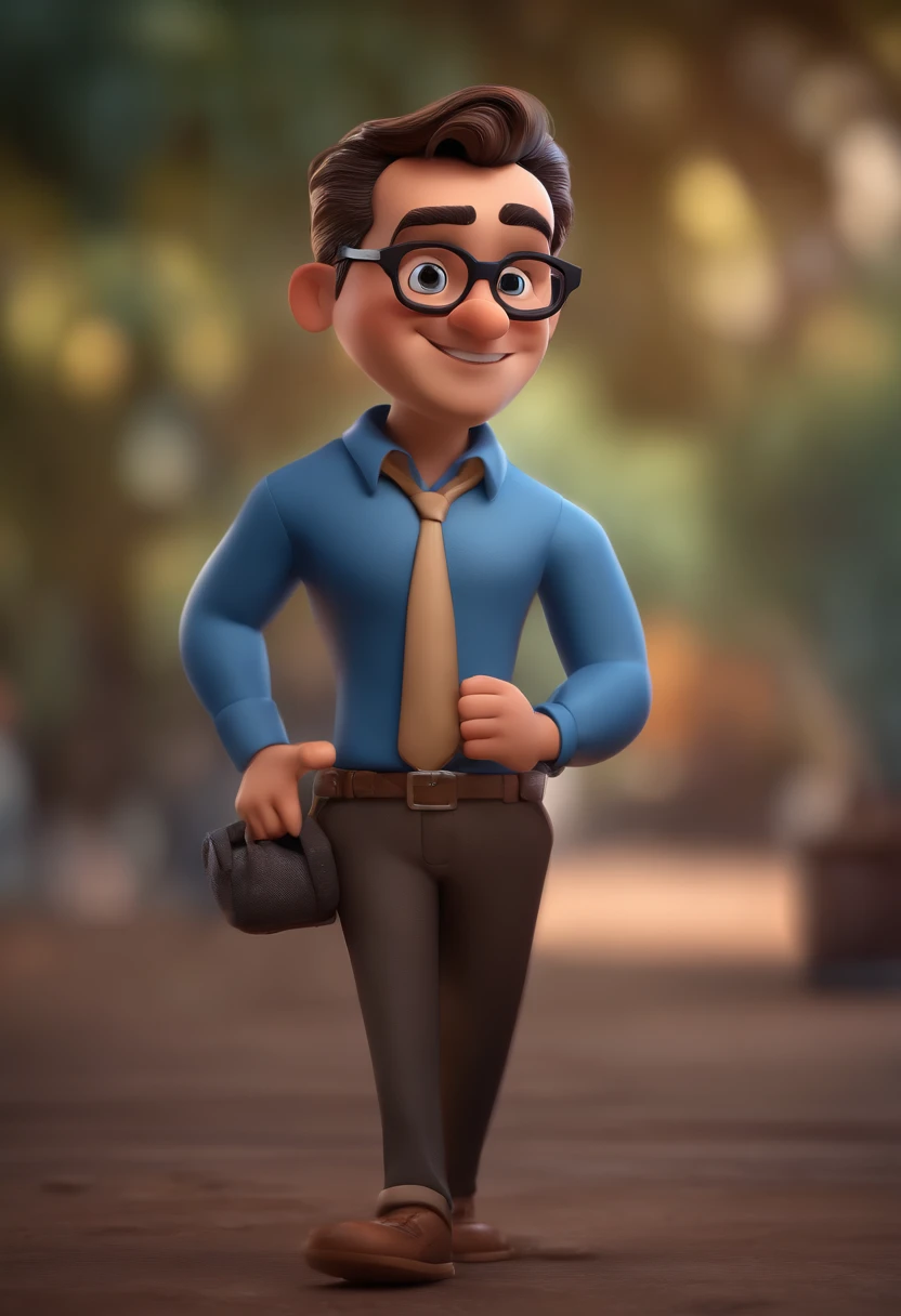 Cartoon character of a man with black glasses and a blue shirt, animation character, Caractere estilizado, animation style rendering, 3D estilizado, Arnold Maya render, 3 d render stylized, toon render keyshot, Personagem 3D, Personagem 3D, 3d rendering stylized, 3 d character render, personagem de desenho animado, Personagem de close up, Pose de personagem, (Estilo Pixar) (master part:1.2) (Bokeh) (best quality) (pele detalhada) (textura detalhada) (8k) (argila) (Cinematic lighting) (foco nítido
