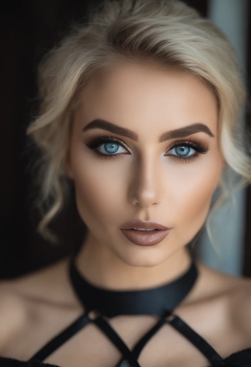 Oman in latex, fille sexy aux yeux bleus, Portrait Sophie Mudd, Portrait de Corinna Kopf, cheveux blonds et grands yeux, selfie of a young woman, ohne Maquillage, maquillage naturel, Look directly into the camera, Visage avec Artgram, dezentes Maquillage, Superbe photo du corps entier, dans la chambre, gros seins, Blonde, Latin