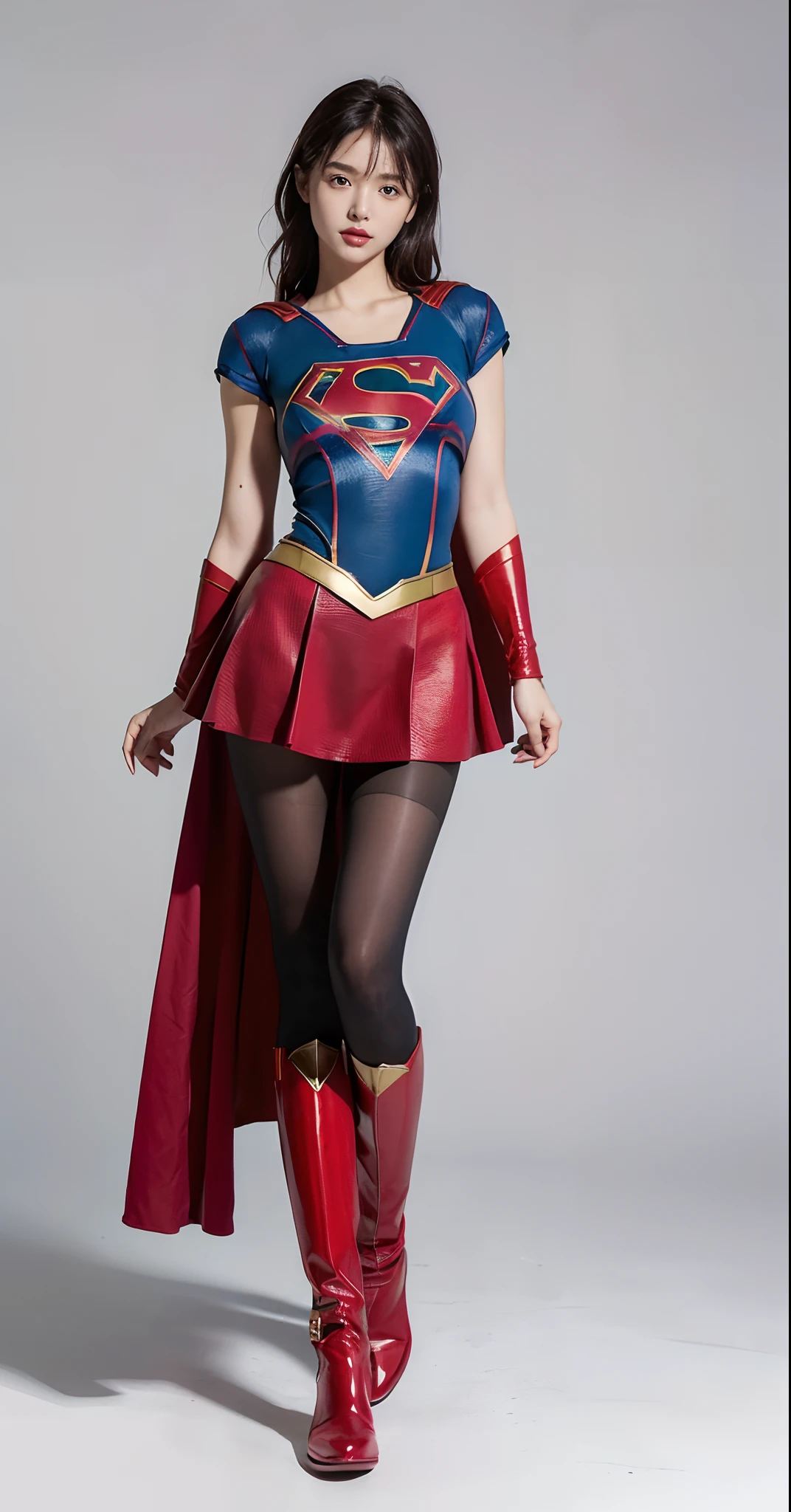 Beautiful girl fighting、japanes、Cute Beautiful Girl、(((Wear black tights on your beautiful legs.)))、(((beauty legs)))、(((Open thighs)))、((((Make the most of the original image)))、(((Supergirl Costume)))、(((Beautiful hair in a short cut)))、(((Injured)))、(((Feet must necessarily be worn with black tights)))、(((You need to wear red boots)))、((Top image quality、8K))、((top-quality、8K、masterpiece:1.3))、(((Keep your background simple)))、Crisp focus:1.2、Beautiful woman with perfect body shape:1.4、Slender Abs:1.2、a wet body:1.5、Highly detailed facial and skin texture、8K、Keep your background simple