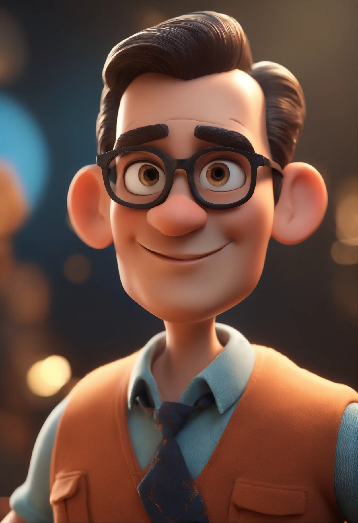Cartoon character of a man with black glasses and a blue shirt, animation character, Caractere estilizado, animation style rendering, 3D estilizado, Arnold Maya render, 3 d render stylized, toon render keyshot, Personagem 3D, Personagem 3D, 3d rendering stylized, 3 d character render, personagem de desenho animado, Personagem de close up, Pose de personagem,  (Estilo Pixar) (master part:1.2) (Bokeh) (best quality) (pele detalhada) (textura detalhada) (8k) (argila) (Cinematic lighting) (foco nítido