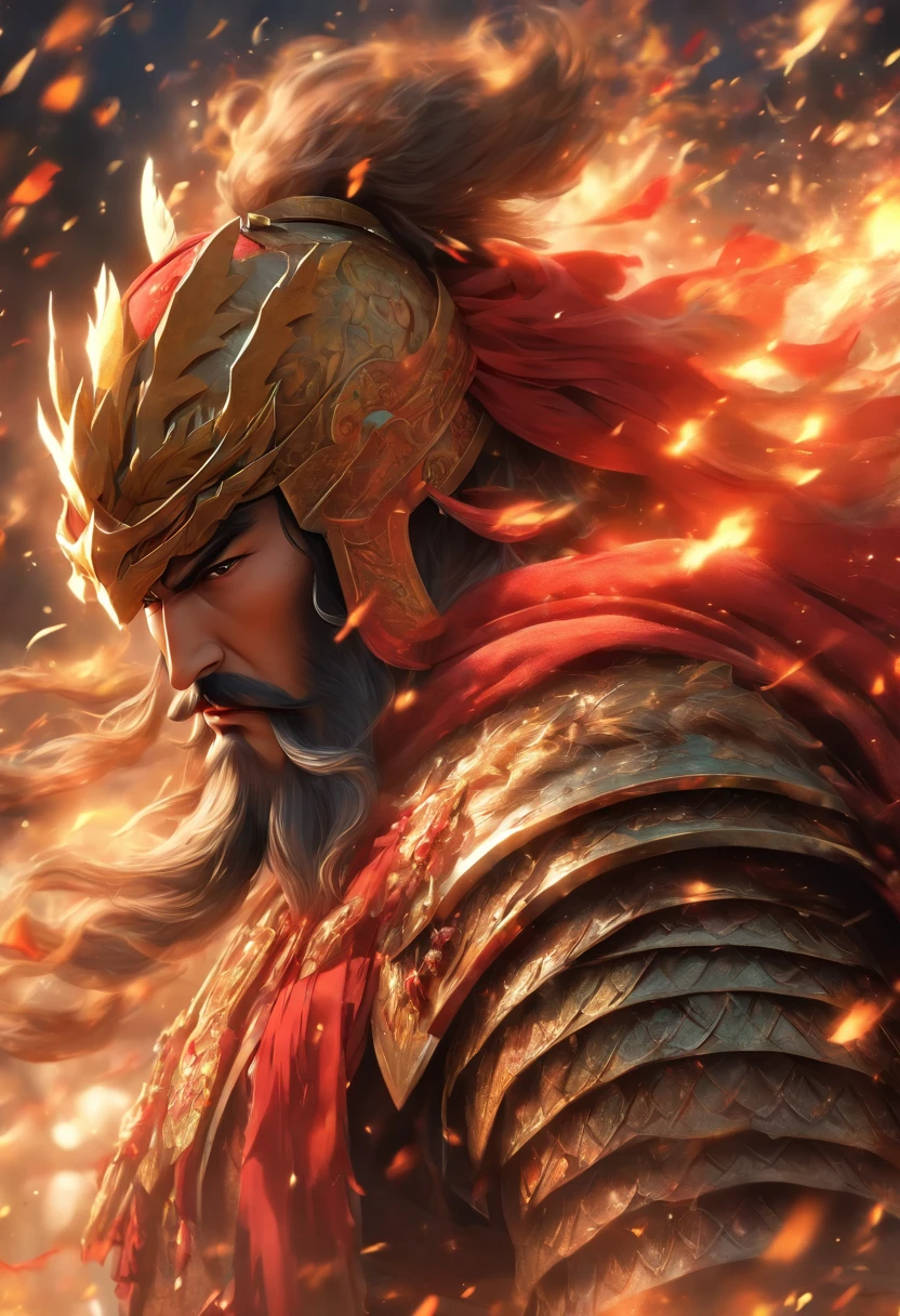 Inspired by Guan Yu,Mikuni Shima Chao,Riding a war horse,ride horse,Horse armor,With a spear in his hand,longspear,Red show spear,armour,Flying,Exudes a powerful aura ,2K, best qualtiy,Masterpiece, Super detail, High details,Well-made beard,,(High- sharpness,ultra - detailed), tmasterpiece, 独奏, High detail, (A high resolution, ultra - detailed), Cinematic lighting, Motion blur, Ray tracing, reflective light, Masterpiece, Best quality, High quality, Anatomically correct, Textured skin, High details, Super detail, 1080p, hyper HD,