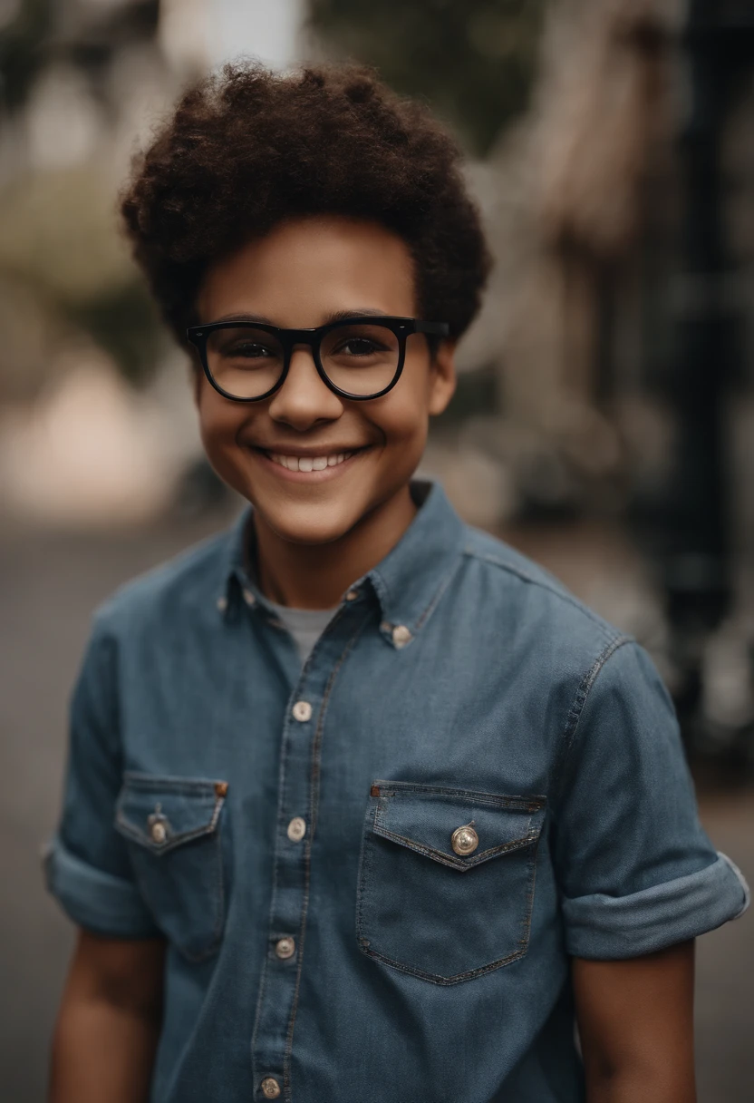Pixar. Casal com um filhote de cachorro com pelos brancos lisos. A menina tem os cabelos pretos amarrados, Camiseta cinza e jeans claro, white glasses. O menino de cabelos pretos com cabelos grisalhos, barba pequena, oculos, Dark blue jeans and gray t-shirt. They are both smiling and are 45 years old