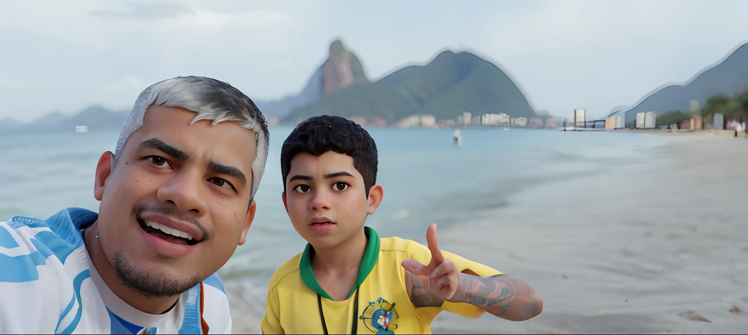 there is a man and a boy that are standing on the beach, caio santos, rio de janeiro, by Nándor Katona, edu souza, mateus 9 5, by Emerson Silva, icaro carvalho, ronaldo nazario fenomeno, with a kid, by Samuel Silva, david rios ferreira, dan dos santos, andrea rocha
