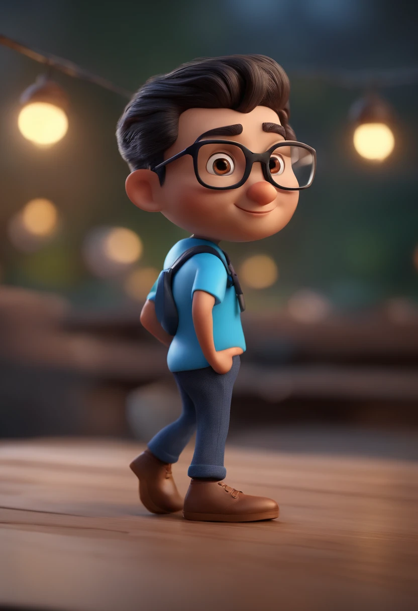Cartoon character of a man with black glasses and a blue shirt, animation character, Caractere estilizado, animation style rendering, 3D estilizado, Arnold Maya render, 3 d render stylized, toon render keyshot, Personagem 3D, Personagem 3D, 3d rendering stylized, 3 d character render, personagem de desenho animado, Personagem de close up, Pose de personagem, (Estilo Pixar) (master part:1.2) (Bokeh) (best quality) (pele detalhada) (textura detalhada) (8k) (argila) (Cinematic lighting) (foco nítido