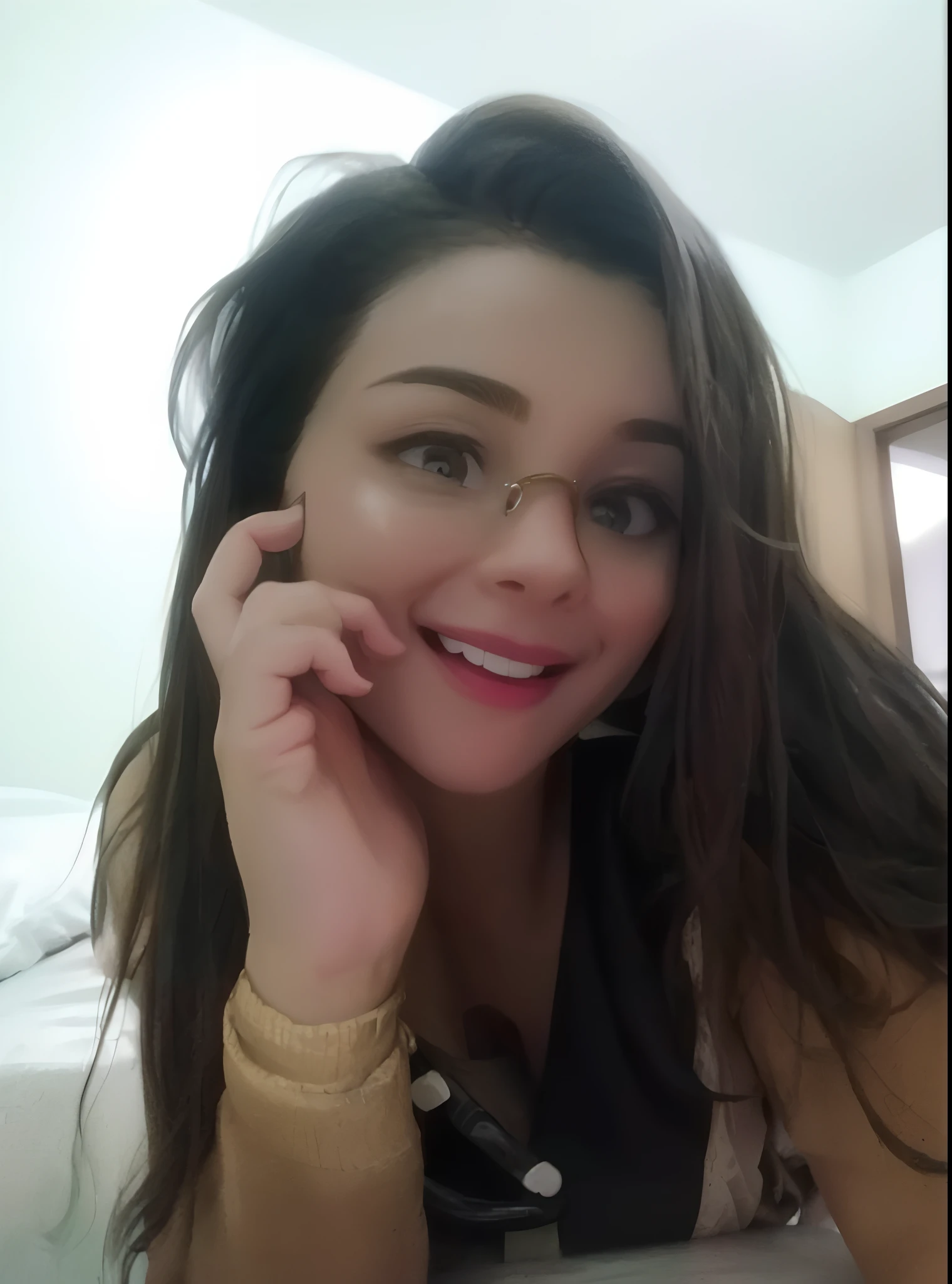 (Um pequeno peito:1.3),(master part, best quality:1.4), (Beautiful, aesthetic, perfeito, delicado, intrincado:1.2),((best quality)), ((master part)), (circunstanciado),(A high resolution:1.2), sala de aula, An adult female, Claudia Chever sorridente, camisa vermelha, saia branca, glasses, dobrar, angle of view,