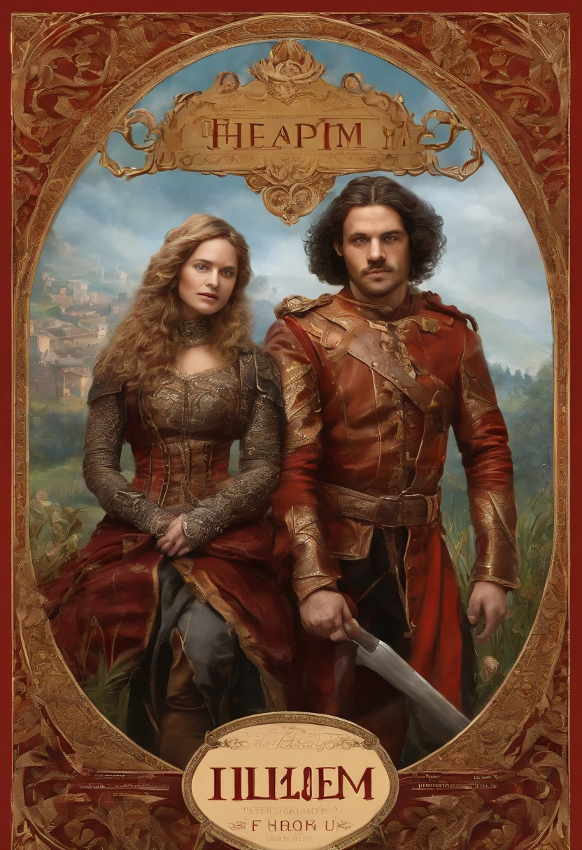 Two people 1 Nils Visser is a prince with blonde hair, Dressed in medieval military uniform，Fell in love with Civilian 2 Lily Collins, Who has curly black hair，in a red dress, the two kiss very affectionately, Illustration of romance book cover，A detailed, smooth, Bright background full of flowers, art by Greg Hildebrandt, Citemer Liu, Stjepan Sejic, Samyang, aykut aydogdu, Justin Gerard, Alphonse Mucha, Art germ, Phlegm sputum, phlegm, and greg rutkowski