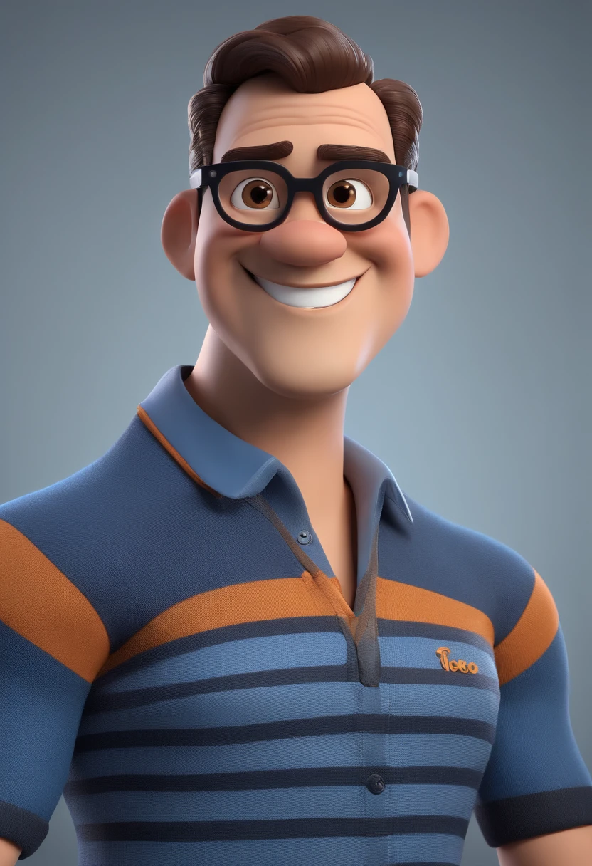 Cartoon character of a man with black glasses and a blue shirt, animation character, Caractere estilizado, animation style rendering, 3D estilizado, Arnold Maya render, 3 d render stylized, toon render keyshot, Personagem 3D, Personagem 3D, 3d rendering stylized, 3 d character render, personagem de desenho animado, Personagem de close up, Pose de personagem,  (Estilo Pixar) (master part:1.2) (Bokeh) (best quality) (pele detalhada) (textura detalhada) (8k) (argila) (Cinematic lighting) (foco nítido