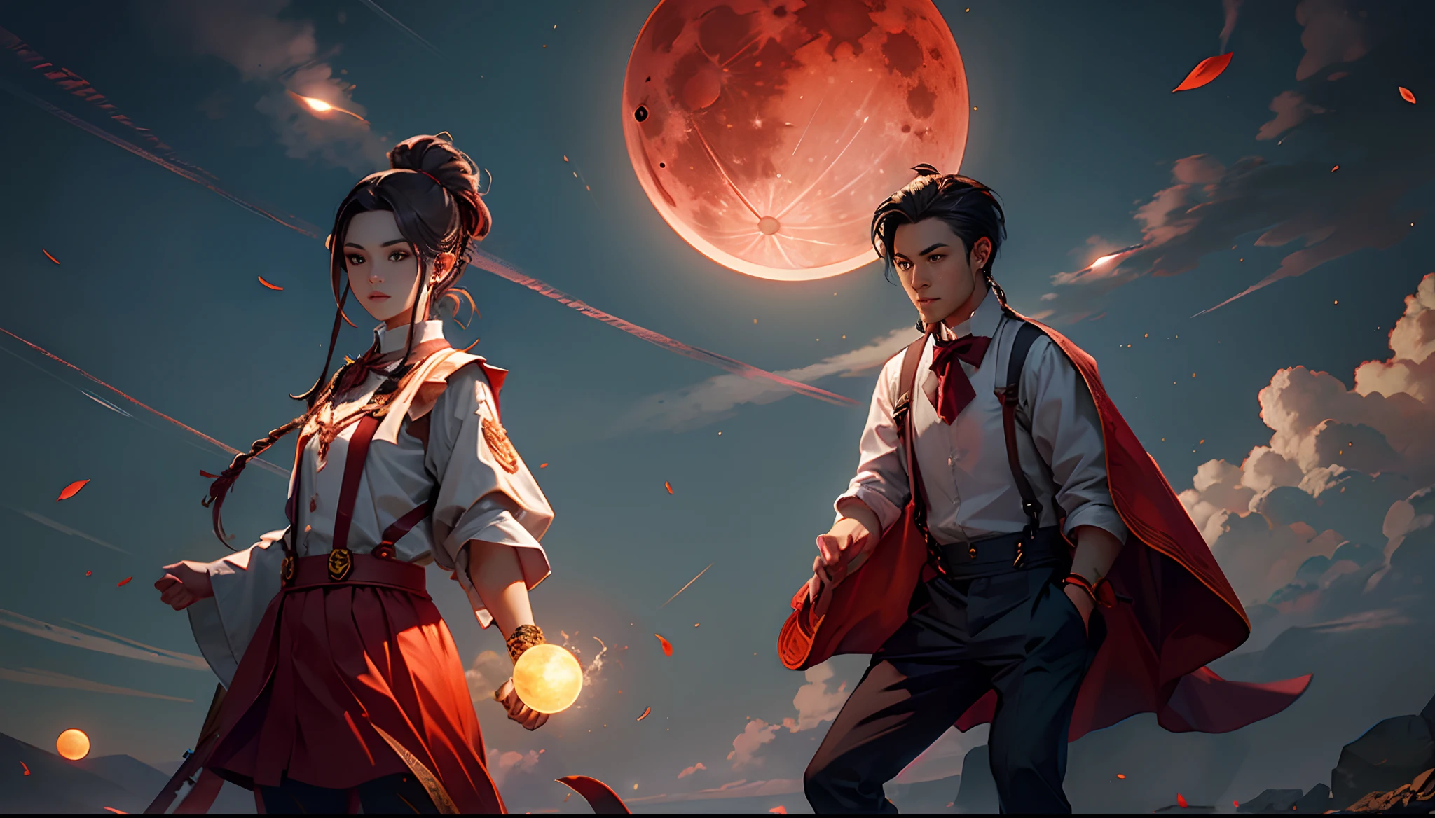 Blood Moon,meteors,As estrelas,extreme light,baiyun,middle parted hairstyle,Suspenders
