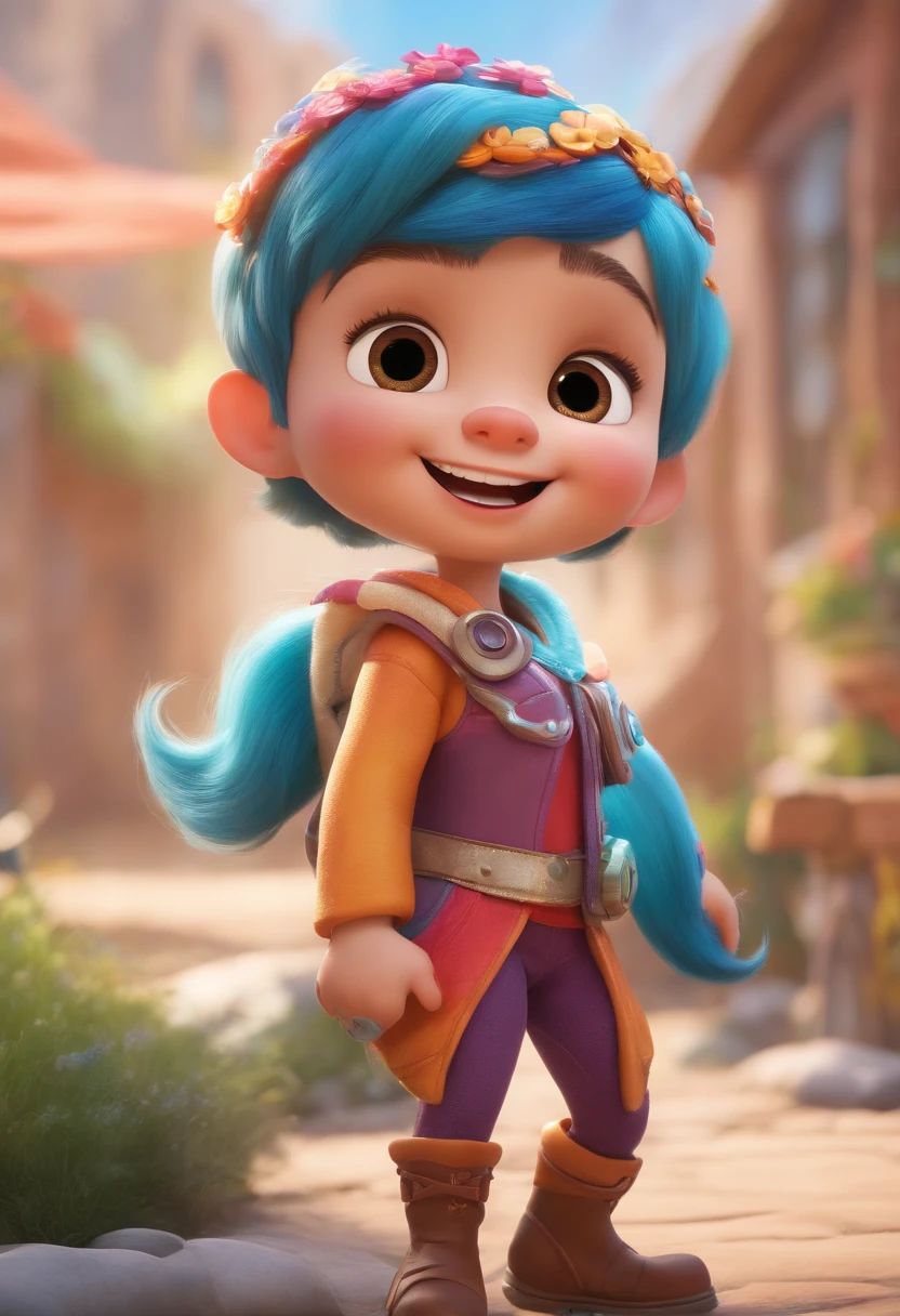 (a happy,smiling:cute) kid standing in a (colorful) short hair and wearing a (colorful:1.1, vibrant) space costume, on a (clean, pure:white) background. The kid has (big,shiny:1.1) eyes, a (friendly:warm) smile, and a (cheerful:radiant) expression on their (innocent:joyful) face. Their vestido spatial has (brightly colored, shiny:1.1) details and (sparkling:1.1) decorations. The hairstyle is (trendy:modern) with an (asymmetrical:unique) haircut that adds a sense of (playfulness:creativity). The colors used in the scene are (vibrant, lively) with a touch of (storybook-like:Pixar-inspired) hues. The overall lighting is (soft, even:1.1) and (warm, inviting) to create a (magical:enchanted) atmosphere. The image has (high resolution,best quality,4k:1.2,photorealistic) details and is created in a (hyper-realistic:ultra-detailed) 3D cartoon style, resembling the artistry of Pixar movies.