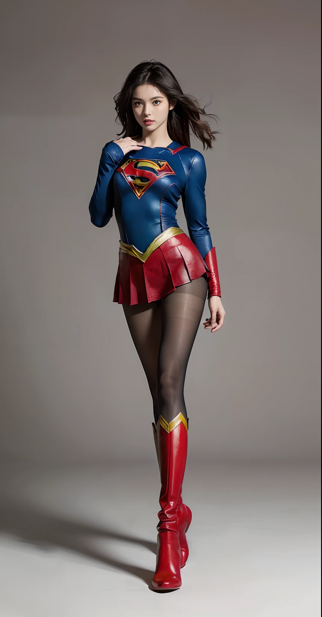 There is always a stick stuck in the crotch、Be sure to wear black tights、(((Make the most of the original image)))、(((Supergirl Costume)))、(((shiny short hair)))、(((Suffering)))、(((Feet must necessarily be worn with black tights)))、(((Smile)))、(((You need to wear red boots)))、((Top image quality、8K))、((top-quality、8K、masterpiece:1.3))、(((Keep your background simple)))、Crisp focus:1.2、Beautiful woman with perfect body shape:1.4、Slender Abs:1.2、((layers-Cut、large boob:1.2))、a wet body:1.5、Highly detailed facial and skin texture、