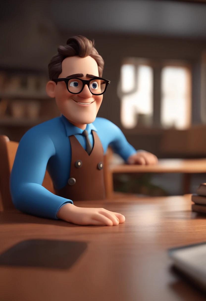 Cartoon character of a man with black glasses and a blue shirt, animation character, Caractere estilizado, animation style rendering, 3D estilizado, Arnold Maya render, 3 d render stylized, toon render keyshot, Personagem 3D, Personagem 3D, 3d rendering stylized, 3 d character render, personagem de desenho animado, Personagem de close up, Pose de personagem, (Estilo Pixar) (master part:1.2) (Bokeh) (best quality) (pele detalhada) (textura detalhada) (8k) (argila) (Cinematic lighting) (foco nítido