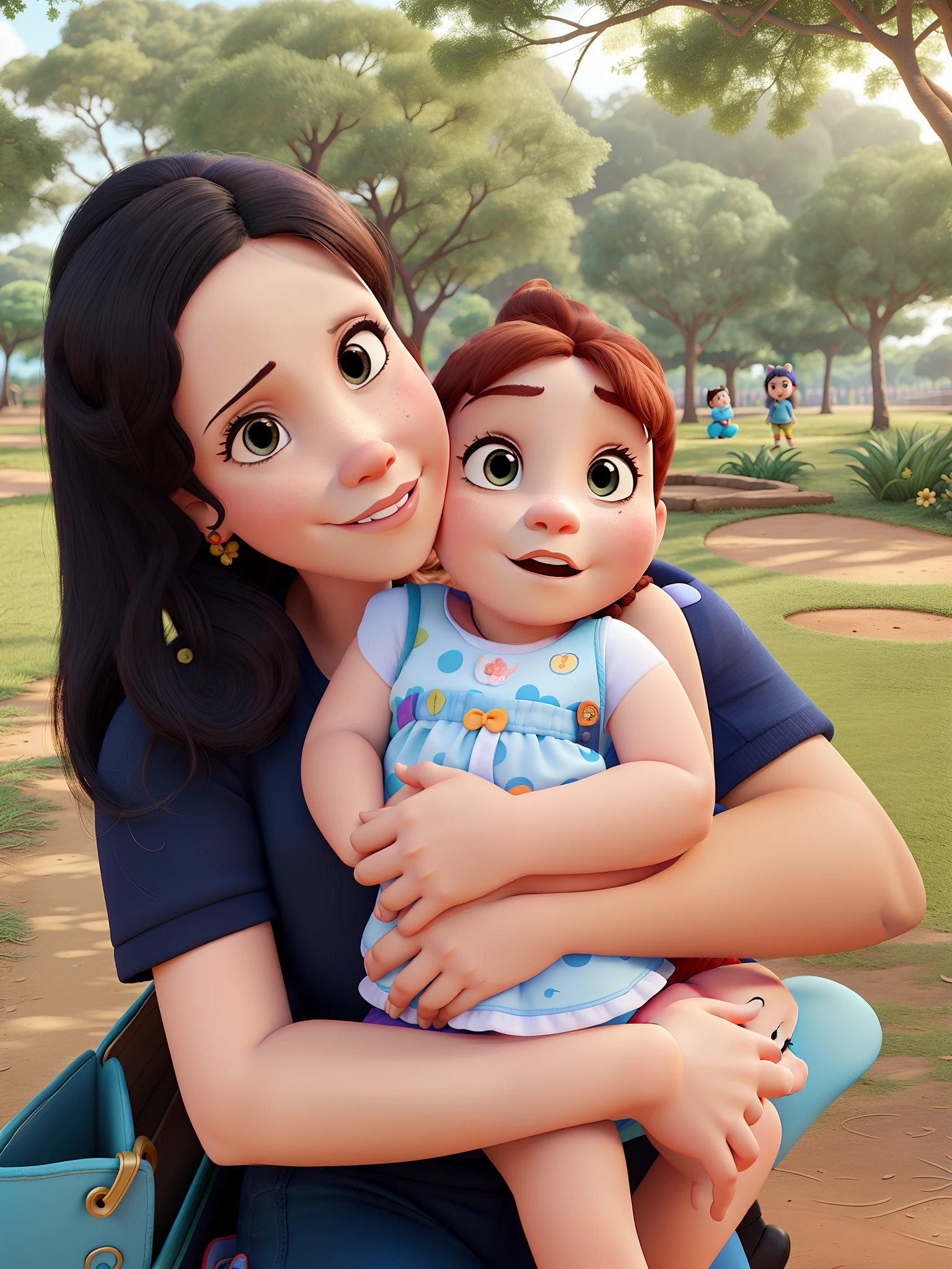 Mae e bebe no parque estilo disney pixar
