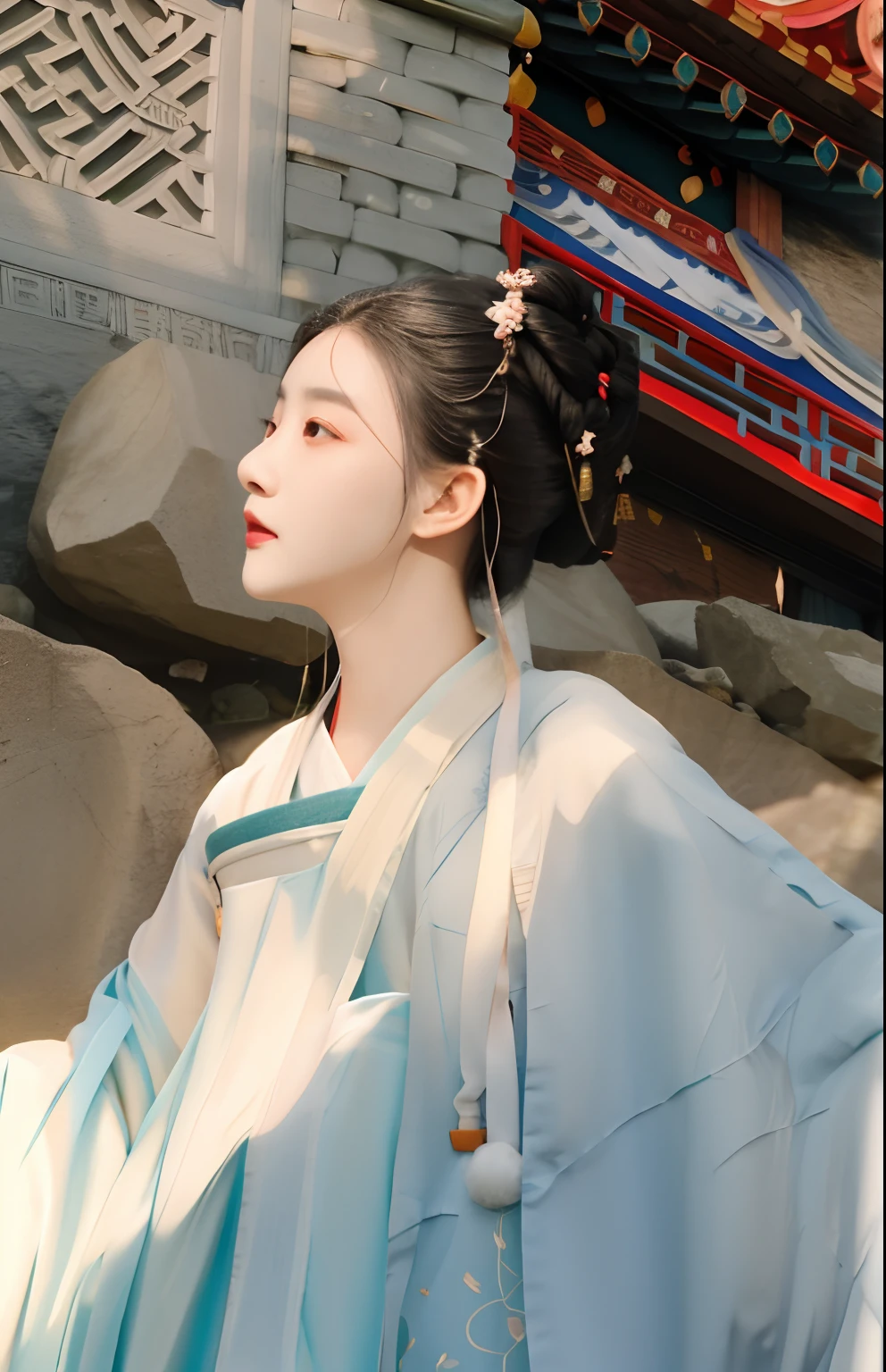 photorealestic，Hanfu，Good mouth，Good nose，sideface