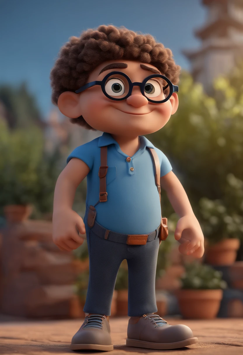 Cartoon character of a man with black glasses and a blue shirt, animation character, Caractere estilizado, animation style rendering, 3D estilizado, Arnold Maya render, 3 d render stylized, toon render keyshot, Personagem 3D, Personagem 3D, 3d rendering stylized, 3 d character render, personagem de desenho animado, Personagem de close up, Pose de personagem,  (Estilo Pixar) (master part:1.2) (Bokeh) (best quality) (pele detalhada) (textura detalhada) (8k) (argila) (Cinematic lighting) (foco nítido