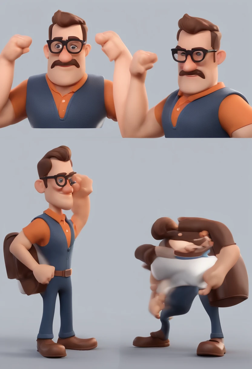 Cartoon character of a man with black glasses and a black polo shirt, cabelo liso, Com barba grisalha, animation character, Caractere estilizado, animation style rendering, 3D estilizado, Arnold Maya render, 3 d render stylized, toon render keyshot, Personagem 3D, Personagem 3D, 3d rendering stylized, 3 d character render, personagem de desenho animado, Personagem de close up, Pose de personagem, (Estilo Pixar) (master part:1.2) (Bokeh) (best quality) (pele detalhada) (textura detalhada) (8k) (argila) (Cinematic lighting) (foco nítido