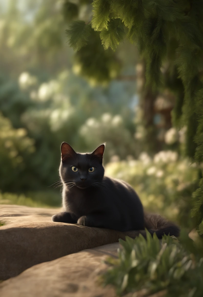 "(best quality,ultra-detalhado,Realistic:1.37),3D rendering,illustration,design de personagens,cabelos longos e ondulados loiros , belos olhos castanhos ,Estilo Pixar,morena mulher, com um gato preto claro com olhos verdes ,expression joyful"