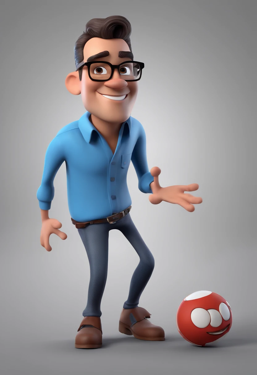 Cartoon character of a man with black glasses and a blue shirt, animation character, Caractere estilizado, animation style rendering, 3D estilizado, Arnold Maya render, 3 d render stylized, toon render keyshot, Personagem 3D, Personagem 3D, 3d rendering stylized, 3 d character render, personagem de desenho animado, Personagem de close up, Pose de personagem, (Estilo Pixar) (master part:1.2) (Bokeh) (best quality) (pele detalhada) (textura detalhada) (8k) (argila) (Cinematic lighting) (foco nítido