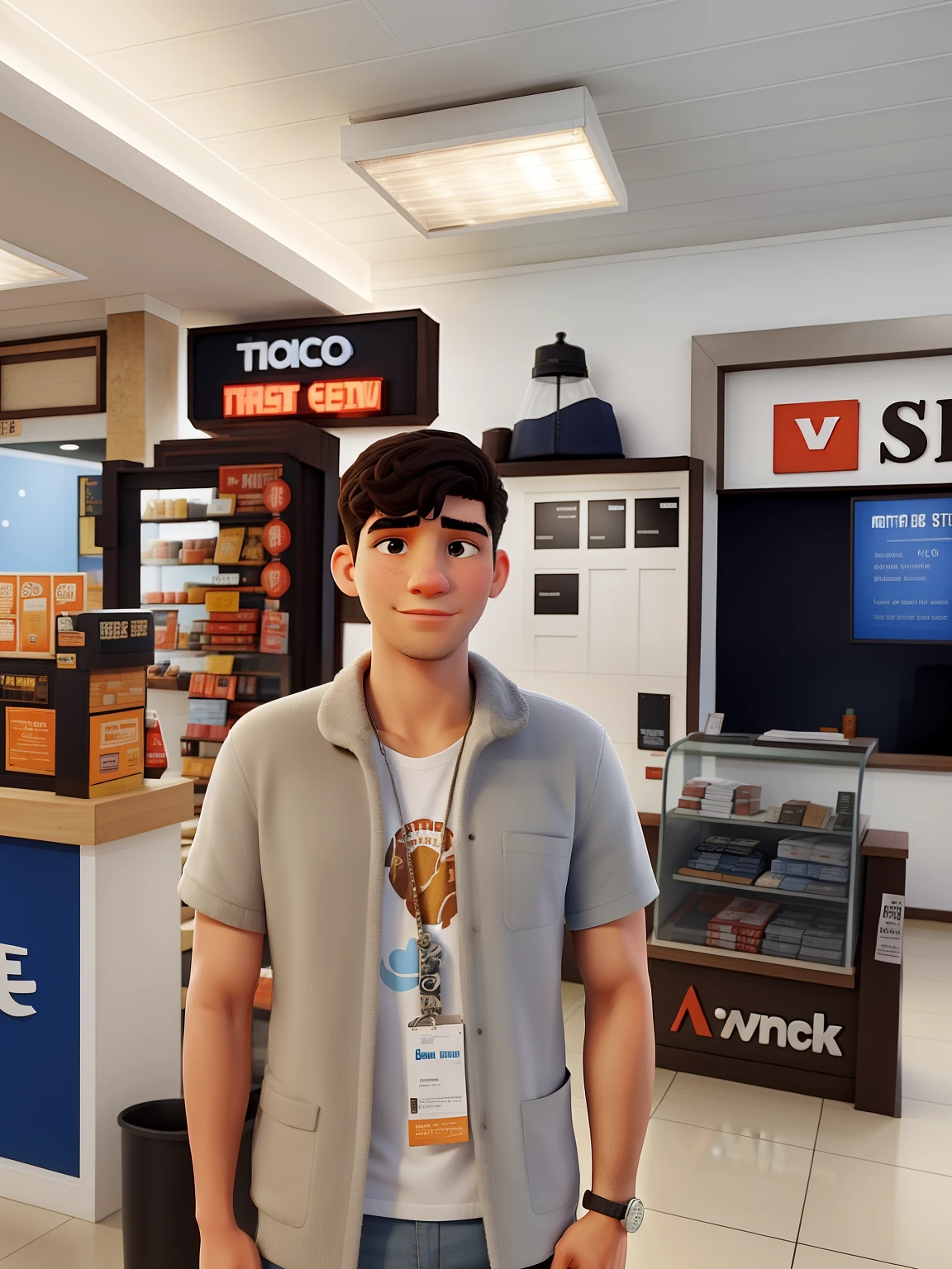 There's a man standing in a store with a sign in the background, Directed by: Samuel Silva, foto descoberta, taken on a 2010s camera, Nick Silva, defendeu Galvanauskas. foco nítido, by João Artur da Silva, david rios ferreira, Stephen Sándorfi