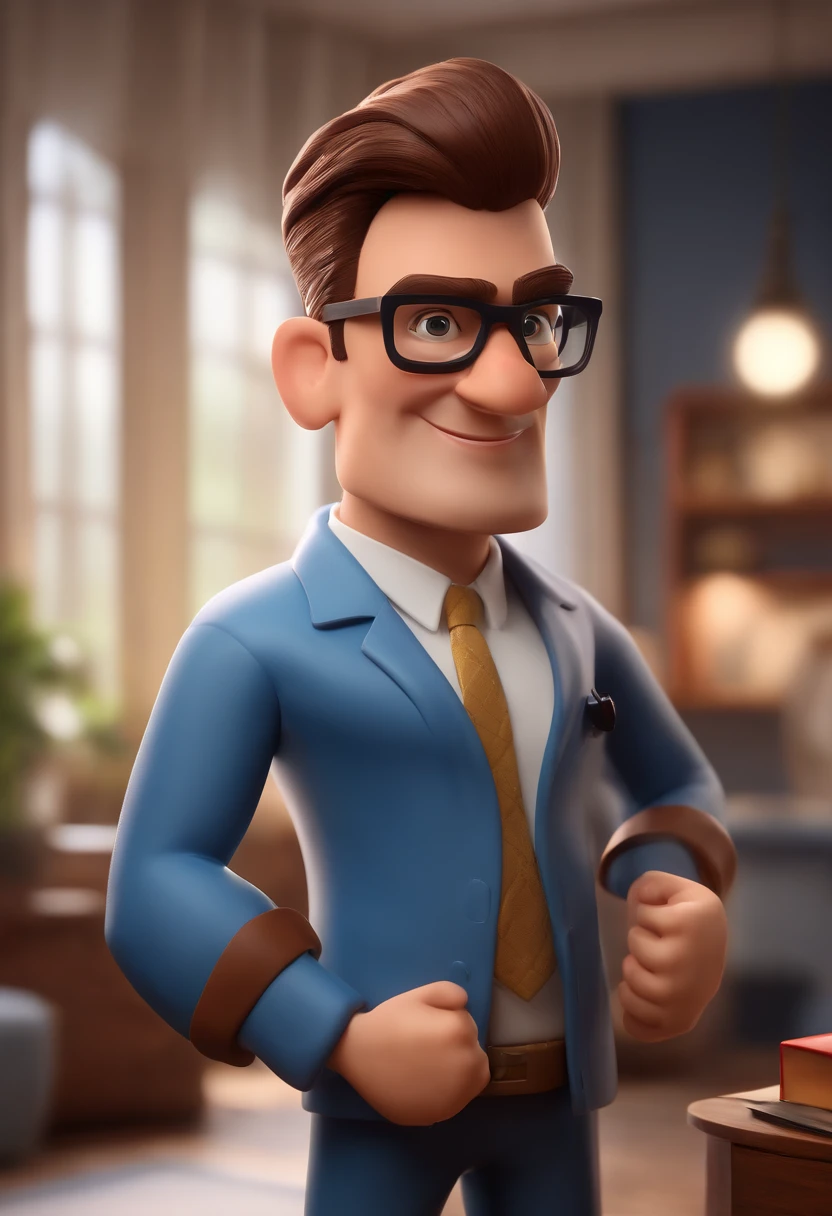 Cartoon character of a Realtor, homem com barba ,Red glasses and a blue shirt, tendo uma cidade como pano de fundo, animation character, Caractere estilizado, animation style rendering, 3D estilizado, Arnold Maya render, 3 d render stylized, toon render keyshot, Personagem 3D, Personagem 3D, 3d rendering stylized, 3 d character render, personagem de desenho animado, Personagem de close up, Pose de personagem, (Estilo Pixar) (master part:1.2) (Bokeh) (best quality) (pele detalhada) (textura detalhada) (8k) (argila) (Cinematic lighting) (foco nítido