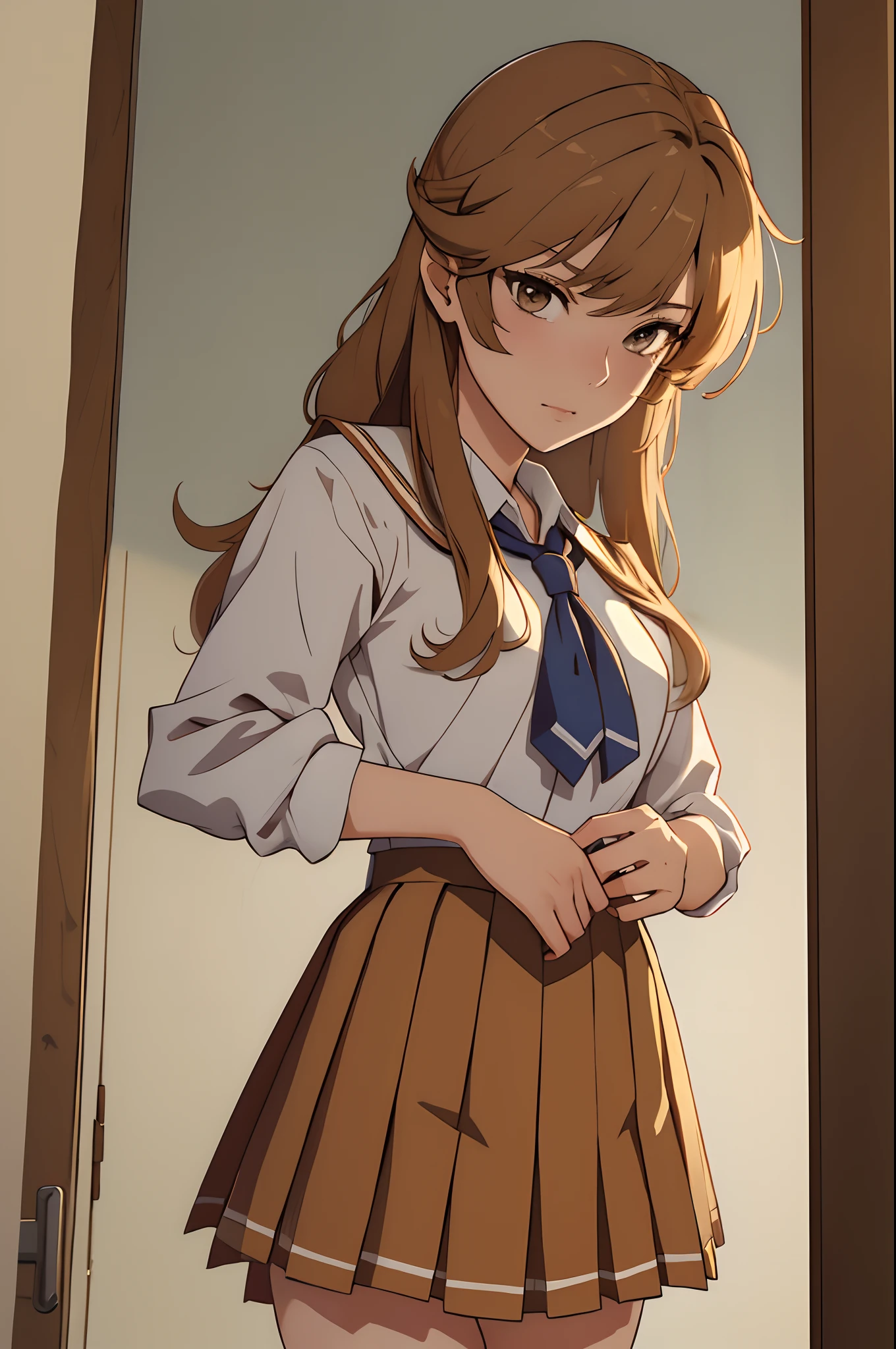 (masterpiece, best quality:1.2), cowboy shot, solo, 1girl, school uniform, tsundere