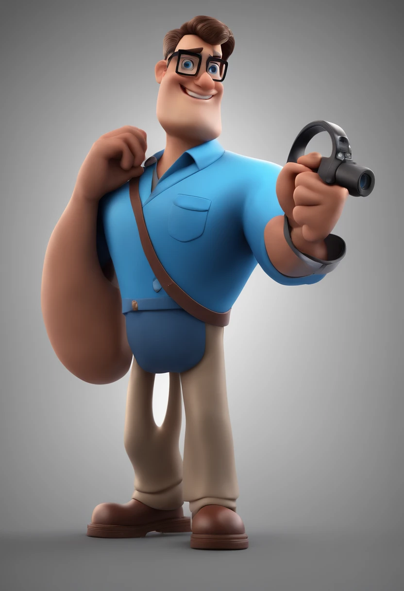 Cartoon character of a man with black glasses and a blue shirt, animation character, Caractere estilizado, animation style rendering, 3D estilizado, Arnold Maya render, 3 d render stylized, toon render keyshot, Personagem 3D, Personagem 3D, 3d rendering stylized, 3 d character render, personagem de desenho animado, Personagem de close up, Pose de personagem, (Estilo Pixar) (master part:1.2) (Bokeh) (best quality) (pele detalhada) (textura detalhada) (8k) (argila) (Cinematic lighting) (foco nítido