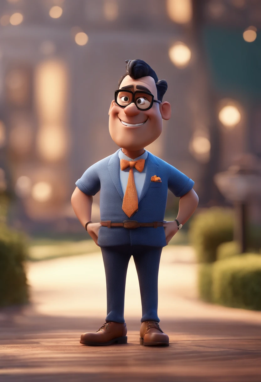 Cartoon character of a man with black glasses and a blue shirt, animation character, Caractere estilizado, animation style rendering, 3D estilizado, Arnold Maya render, 3 d render stylized, toon render keyshot, Personagem 3D, Personagem 3D, 3d rendering stylized, 3 d character render, personagem de desenho animado, Personagem de close up, Pose de personagem, (Estilo Pixar) (master part:1.2) (Bokeh) (best quality) (pele detalhada) (textura detalhada) (8k) (argila) (Cinematic lighting) (foco nítido