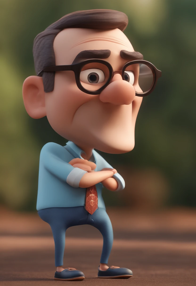 Cartoon character of a man with black glasses and a blue shirt, animation character, Caractere estilizado, animation style rendering, 3D estilizado, Arnold Maya render, 3 d render stylized, toon render keyshot, Personagem 3D, Personagem 3D, 3d rendering stylized, 3 d character render, personagem de desenho animado, Personagem de close up, Pose de personagem,  (Estilo Pixar) (master part:1.2) (Bokeh) (best quality) (pele detalhada) (textura detalhada) (8k) (argila) (Cinematic lighting) (foco nítido