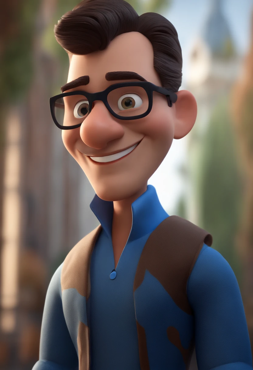 Cartoon character of a man with black glasses and a blue shirt, animation character, Caractere estilizado, animation style rendering, 3D estilizado, Arnold Maya render, 3 d render stylized, toon render keyshot, Personagem 3D, Personagem 3D, 3d rendering stylized, 3 d character render, personagem de desenho animado, Personagem de close up, Pose de personagem, (Estilo Pixar) (master part:1.2) (Bokeh) (best quality) (pele detalhada) (textura detalhada) (8k) (argila) (Cinematic lighting) (foco nítido