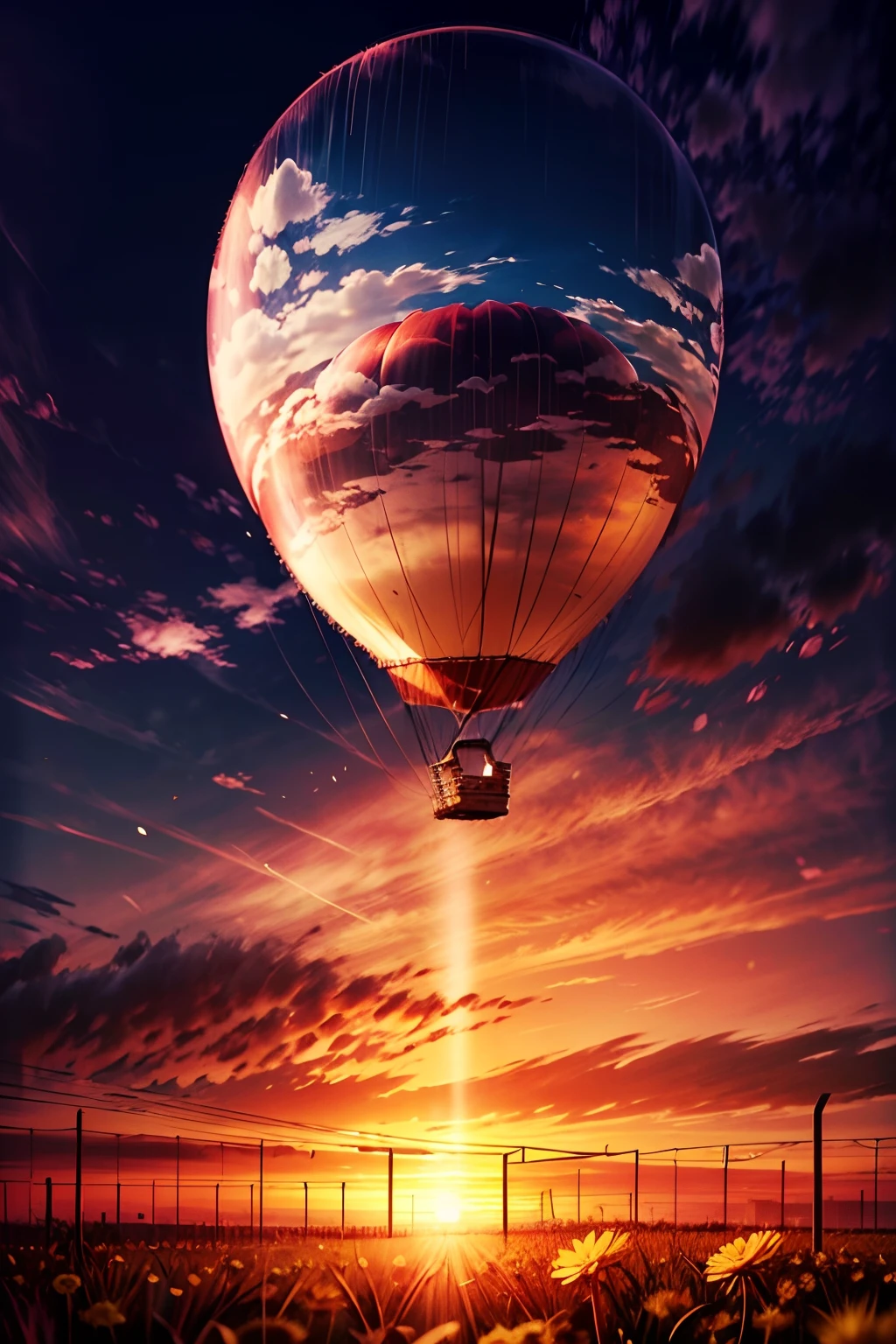 Mythical balloons lost in the clouds, Oasis dandelion, Sunset dramatic clouds,